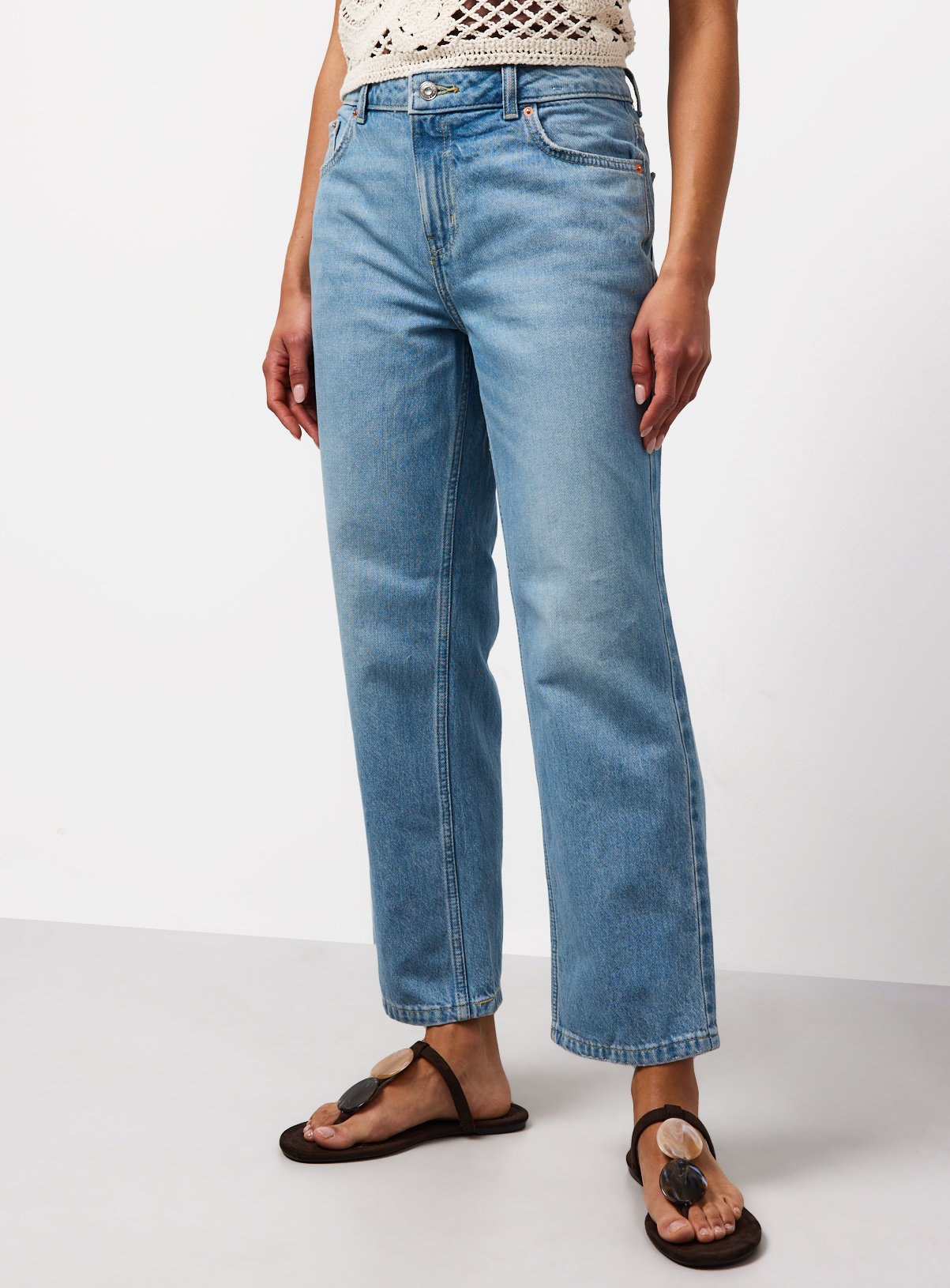 Light Denim Relaxed Straight Leg Ankle Grazer Jeans 