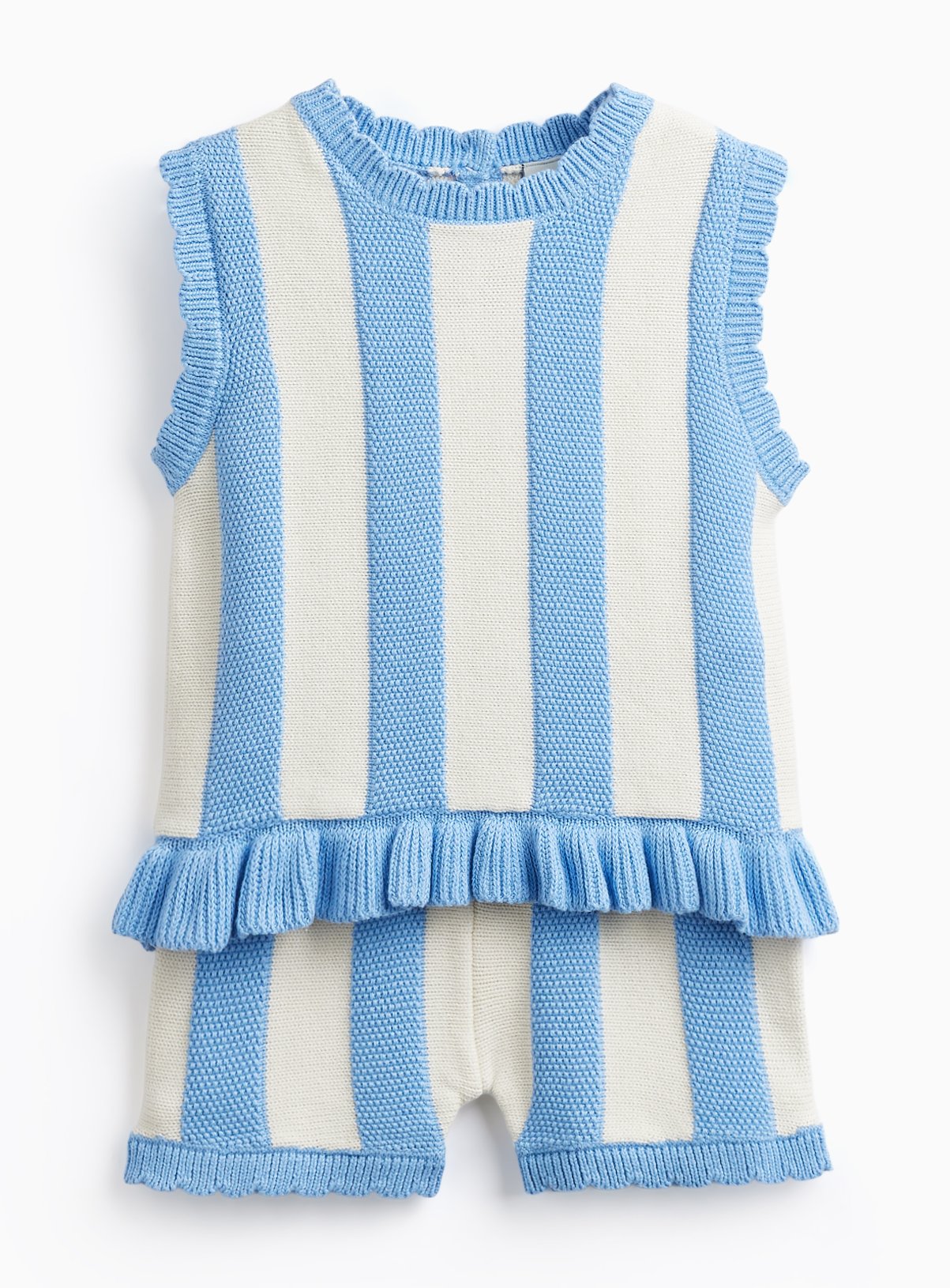 Blue Stripe Print Peplum Knitted Vest & Shorts Set 