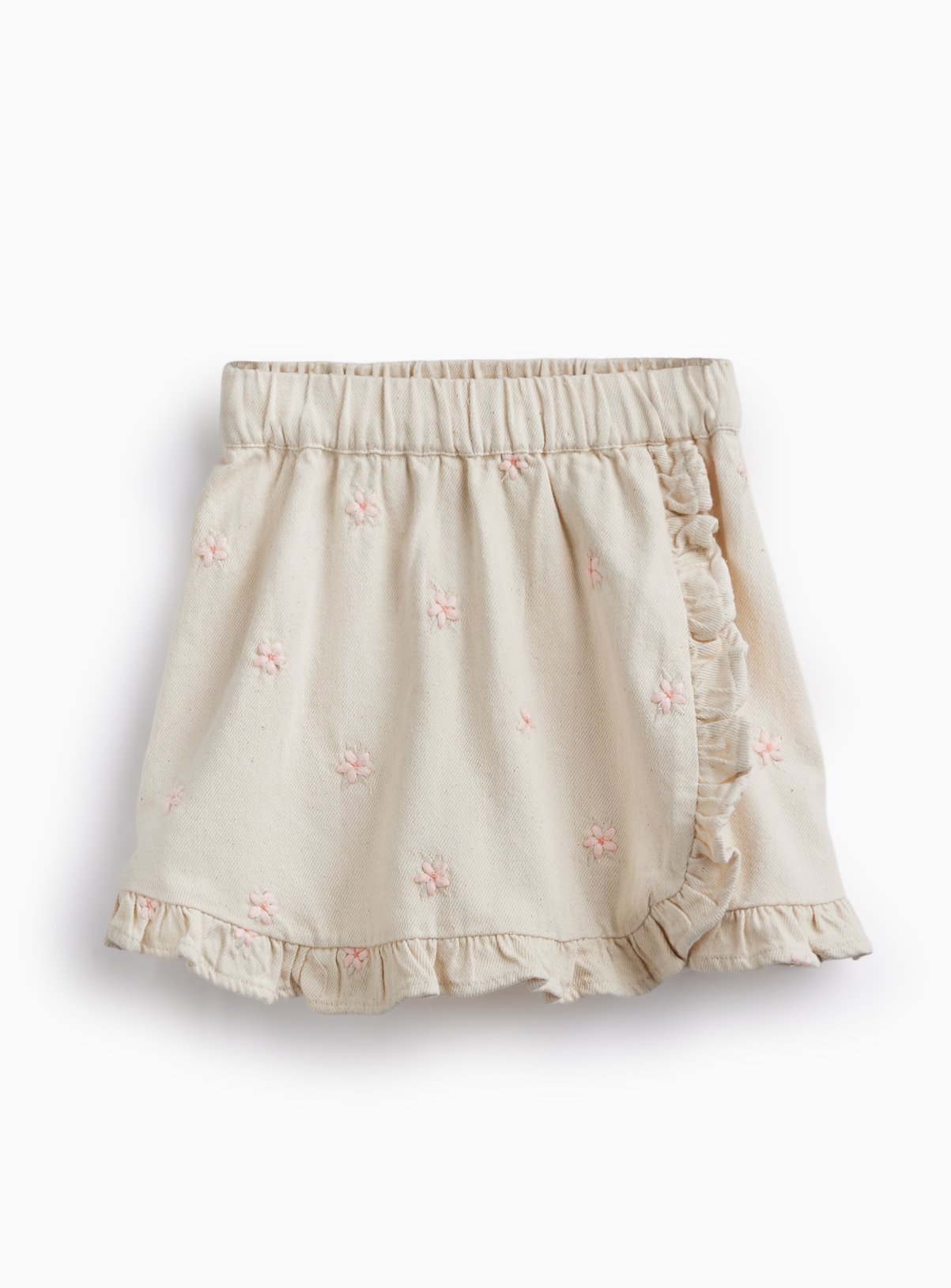 Cream Frill Detail Twill Skirt 