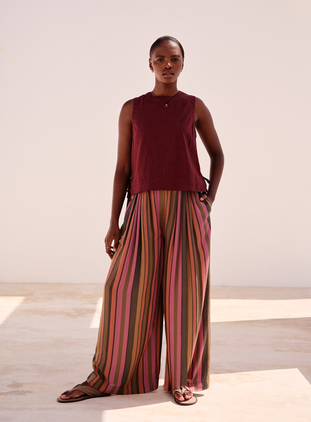 Orange & Green Stripe Wide Leg Trousers 8