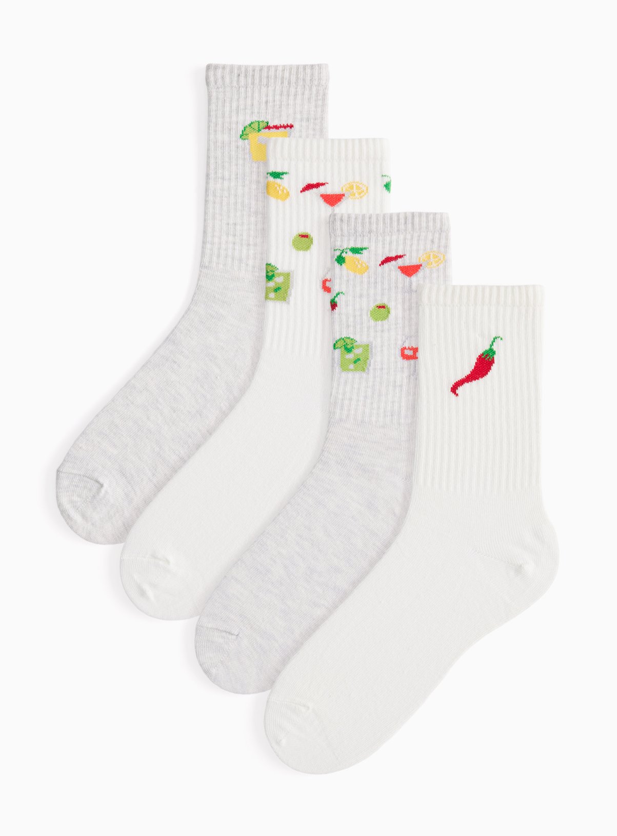Cocktail Print Ribbed Sport Ankle Socks 4 Pack 4-8