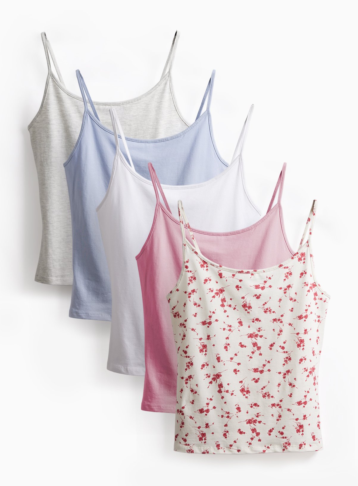 Pink Floral & Plain Cami Vests 5 Pack 20