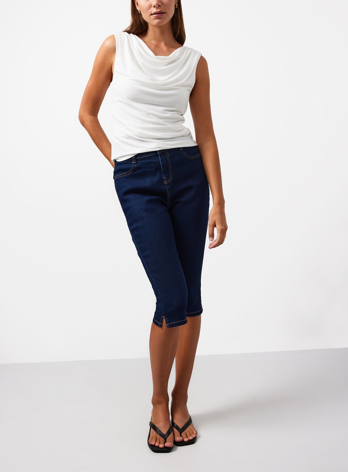 Denim Dark Blue High Rise Capri  