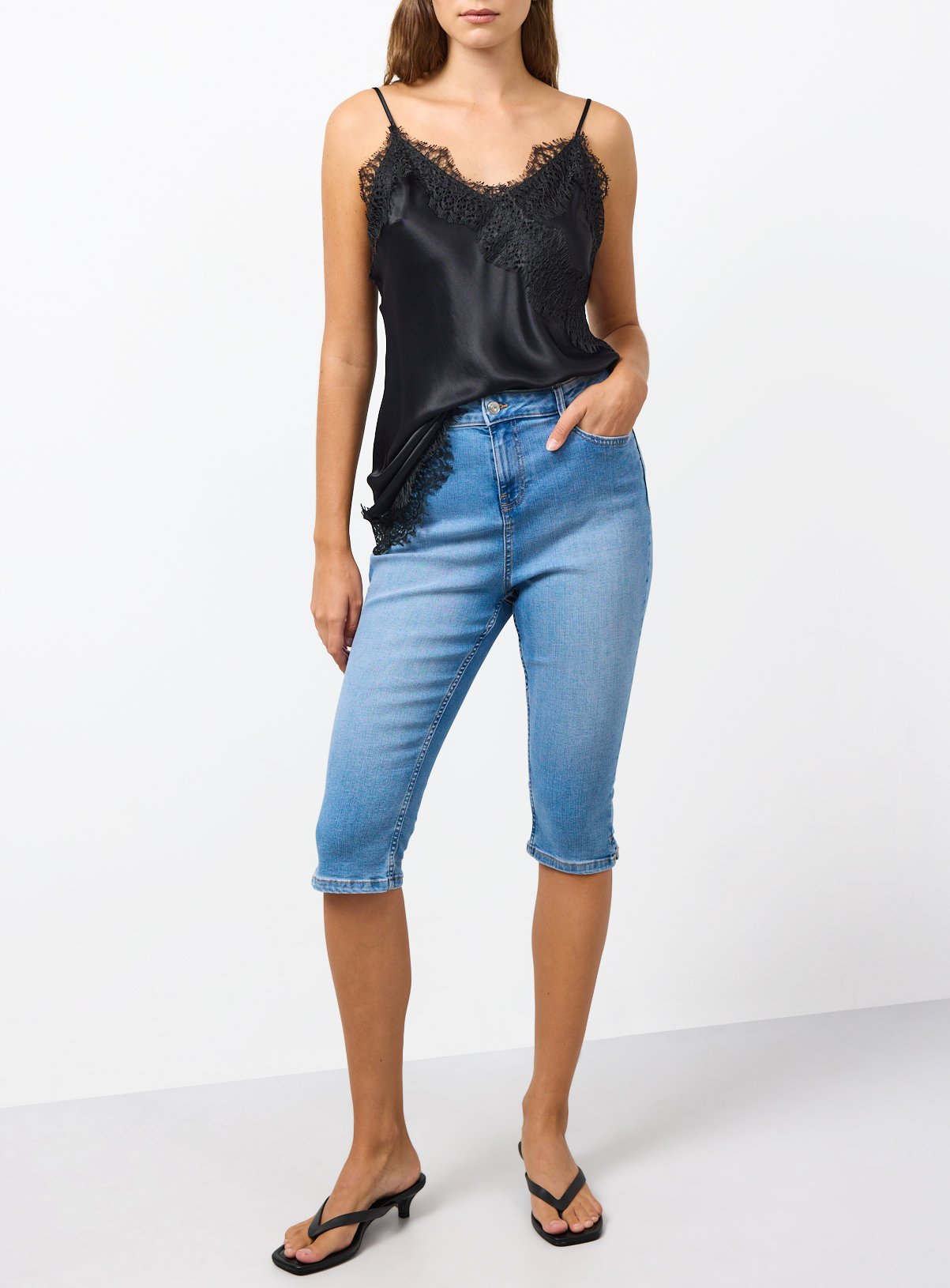 Mid Denim High Rise Capris
