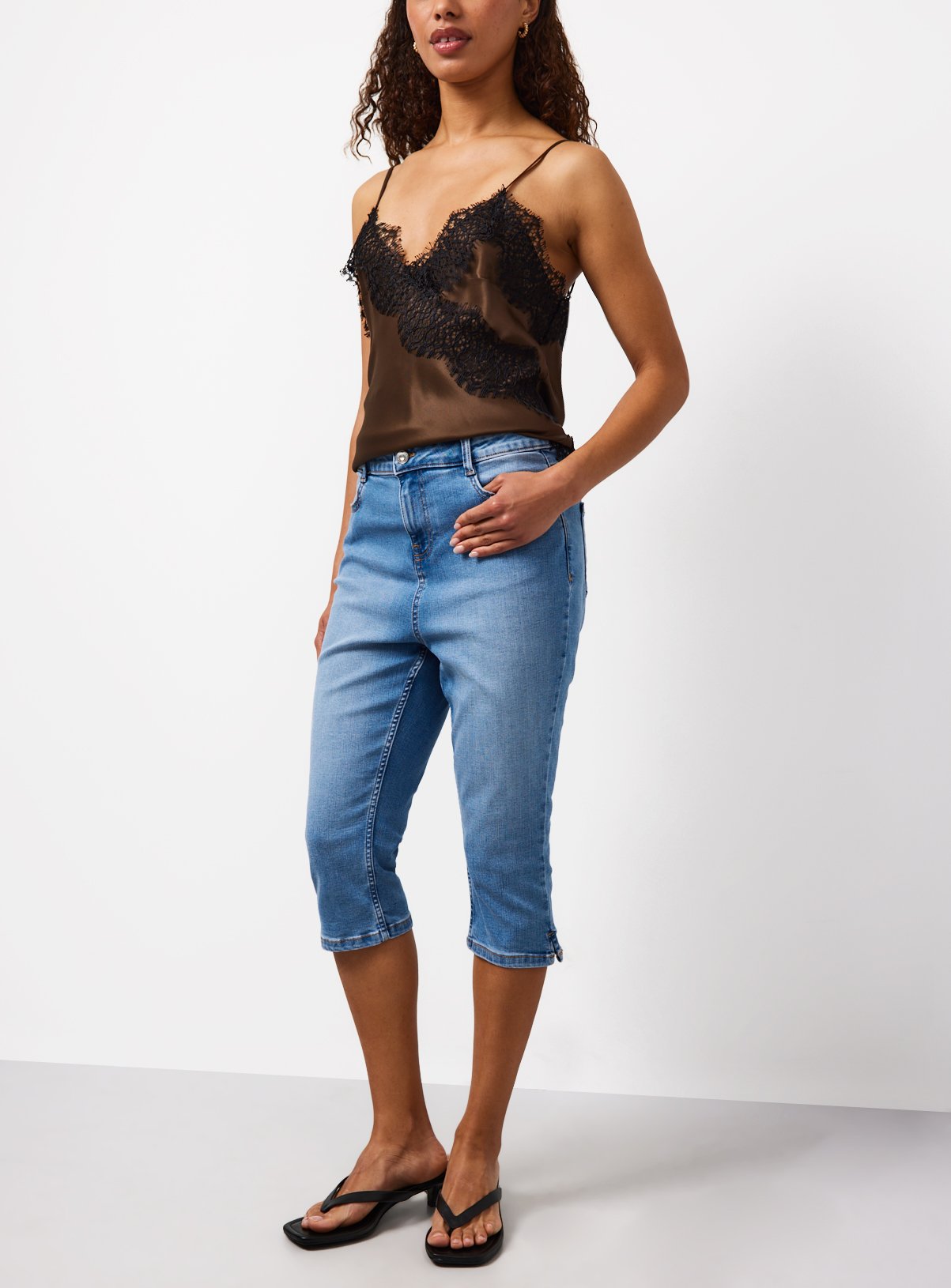 Mid Denim High Rise Capris 