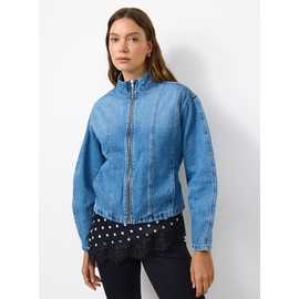 Funnel Neck Denim Belted Jacket