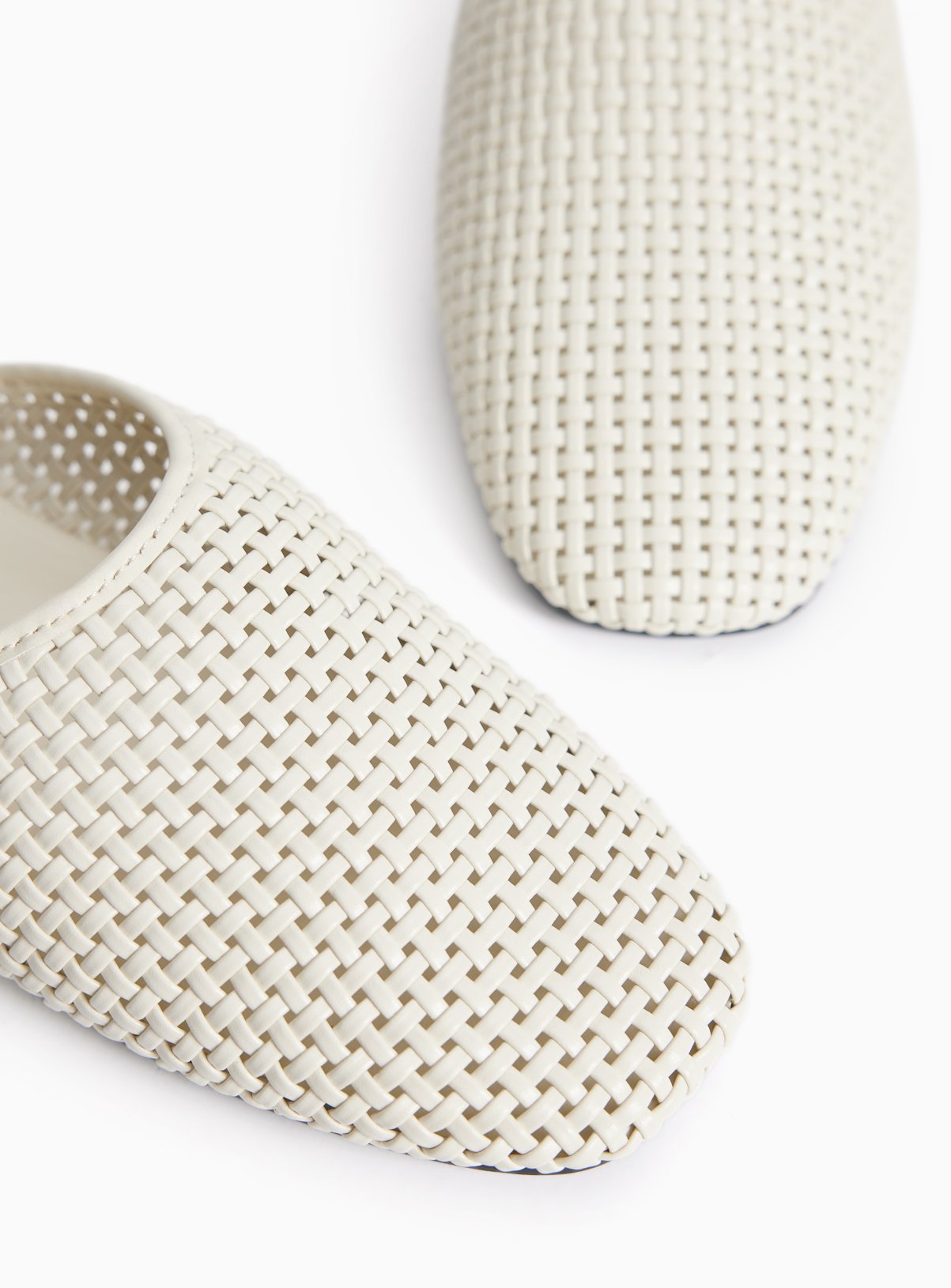 Cream Woven Slip On Mule Sandals 5