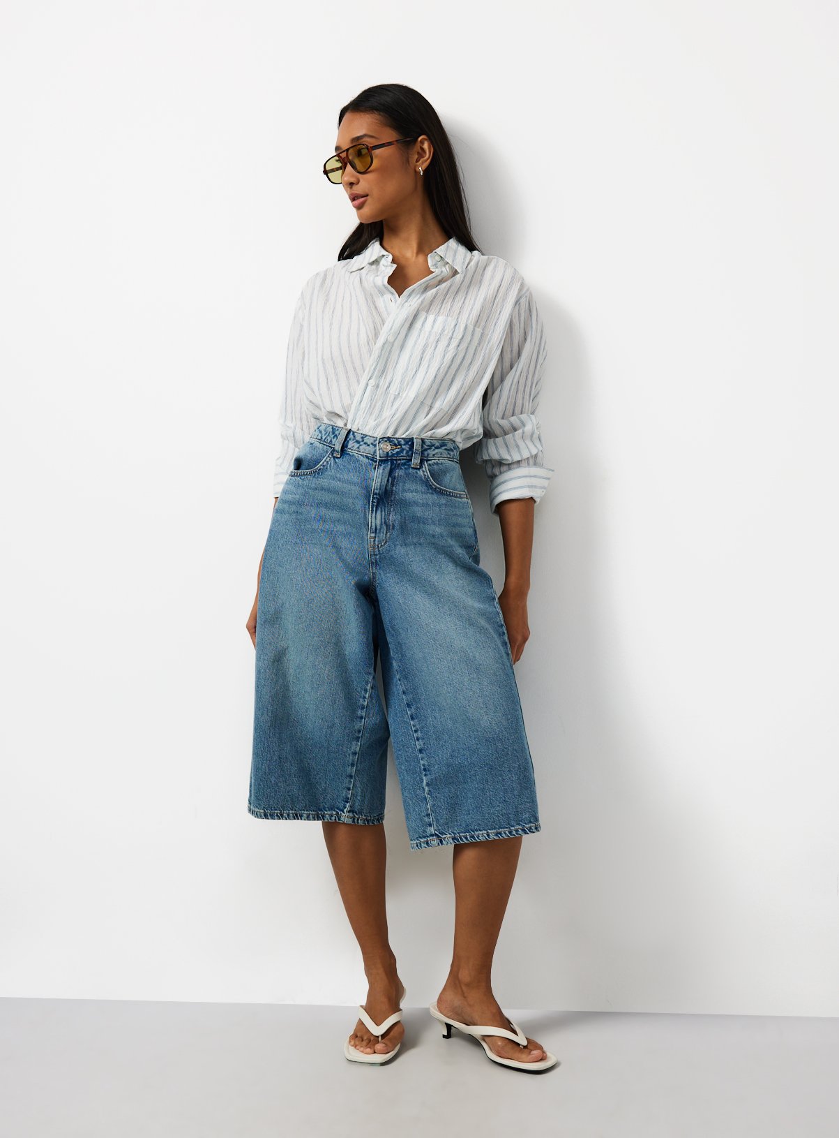 Mid Denim Vintage Wash Longline Jorts 8