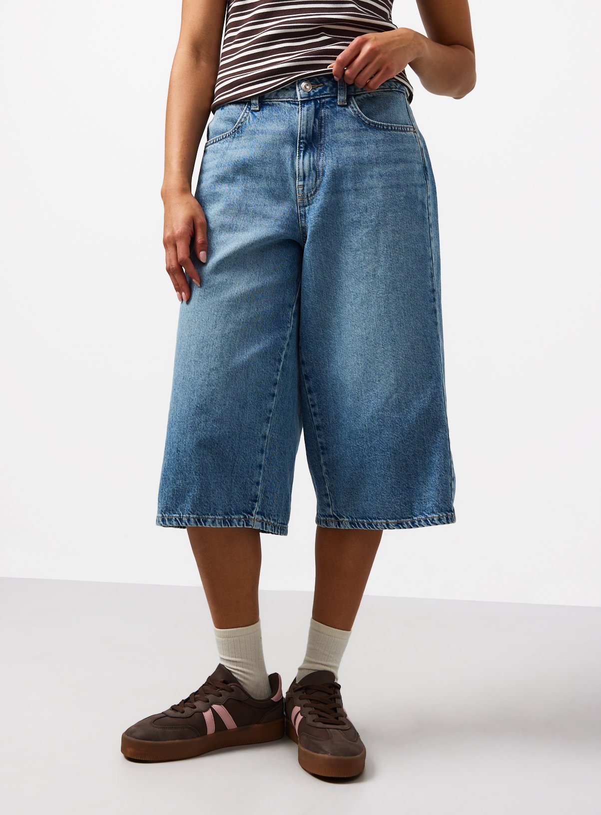 Mid Denim Vintage Wash Longline Jorts 