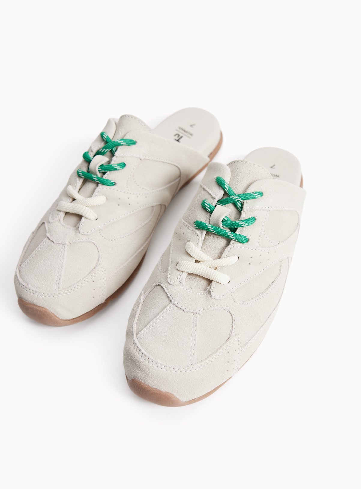 Neutral Suede Contrast Lace Mule Trainers 5