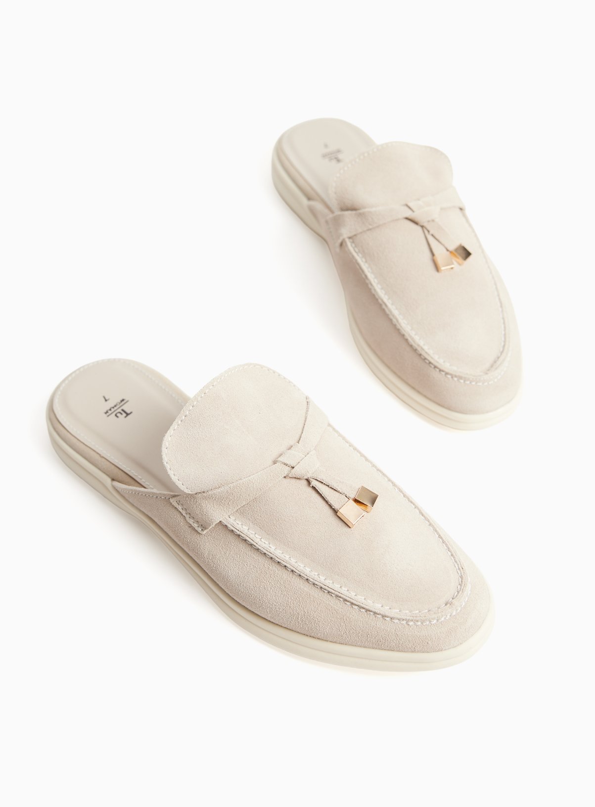 Stone Suede Mule Loafers 