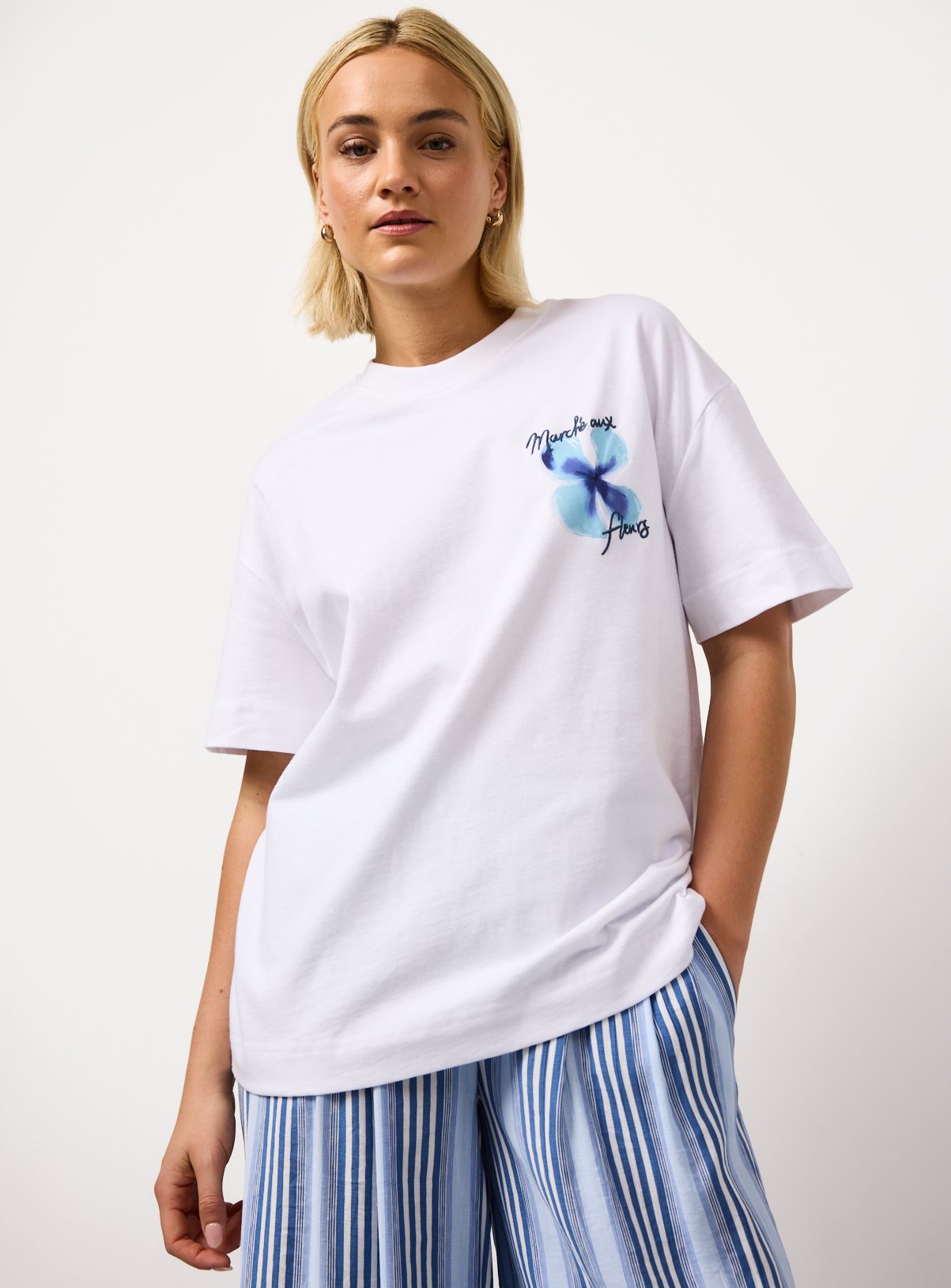 White Floral Graphic Oversized Fit T-Shirt 