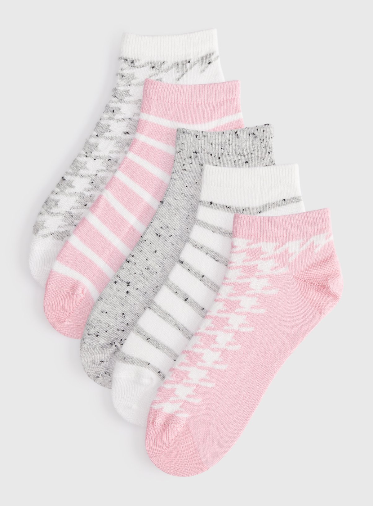 Pink & Grey Houndstooth Trainer Socks 5 Pack 4-8