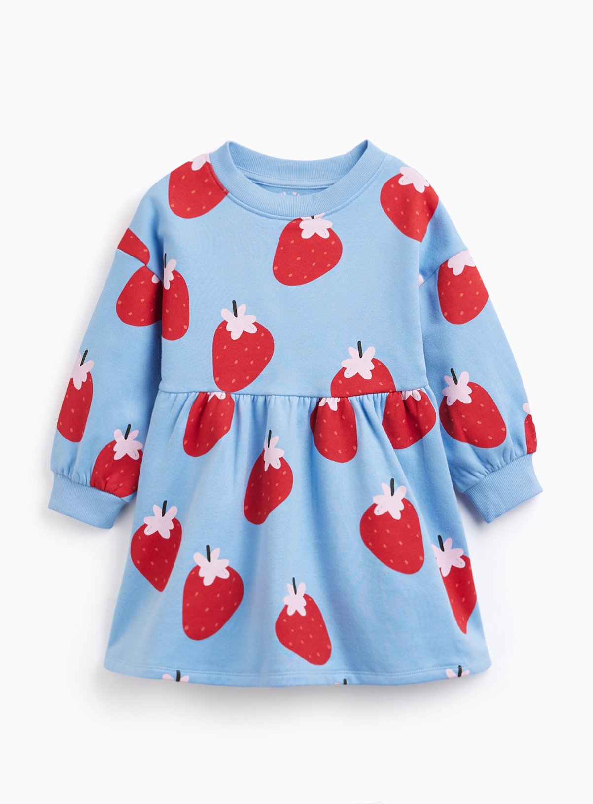 Light Blue Strawberry Print Sweat Dress 