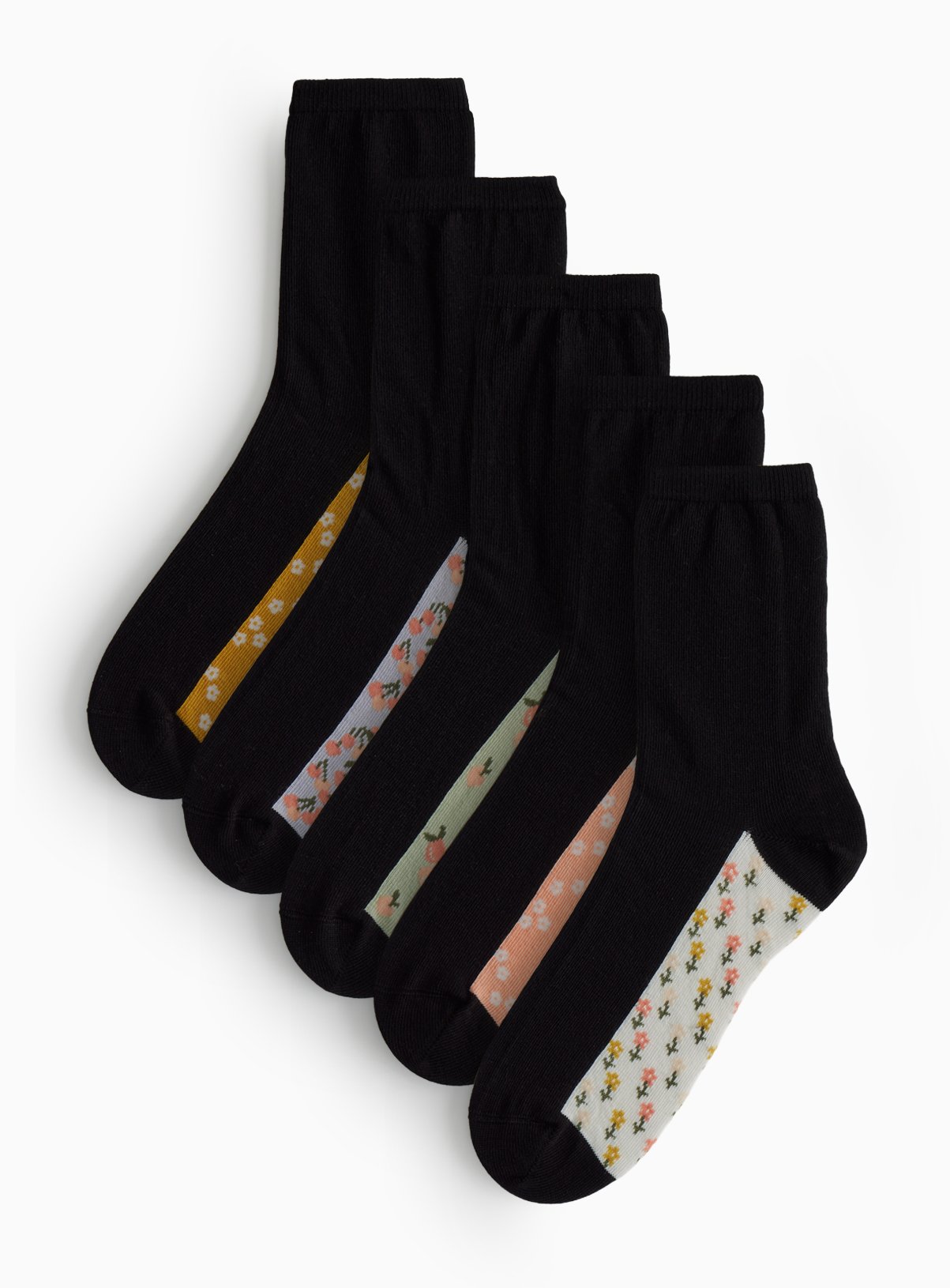 Black Floral Footbed Detail Ankle Socks 5 Pack 4-8