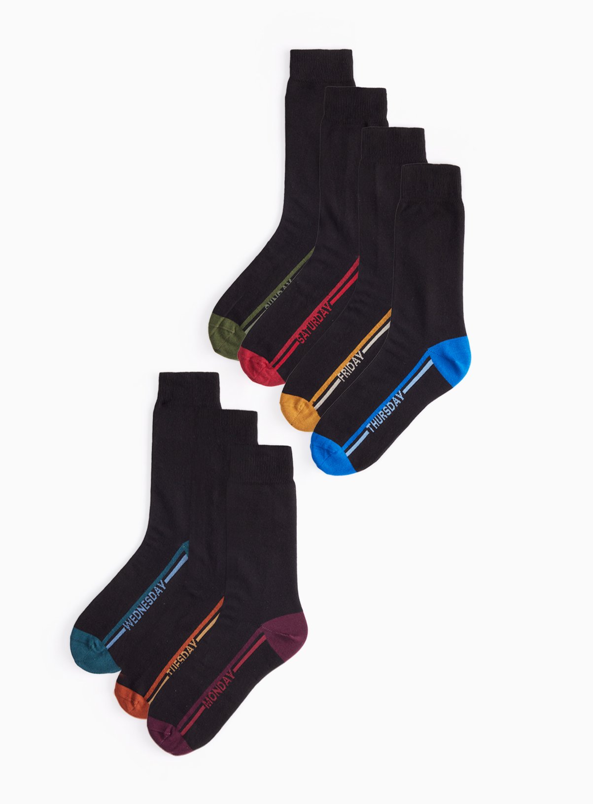 Days of The Week Print Footbed Socks 7 Pack