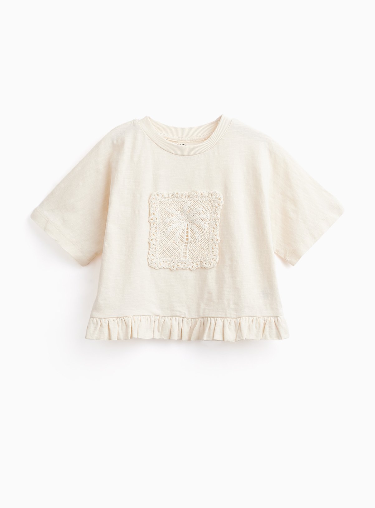Cream Palm Tree Crochet Detail T-Shirt 
