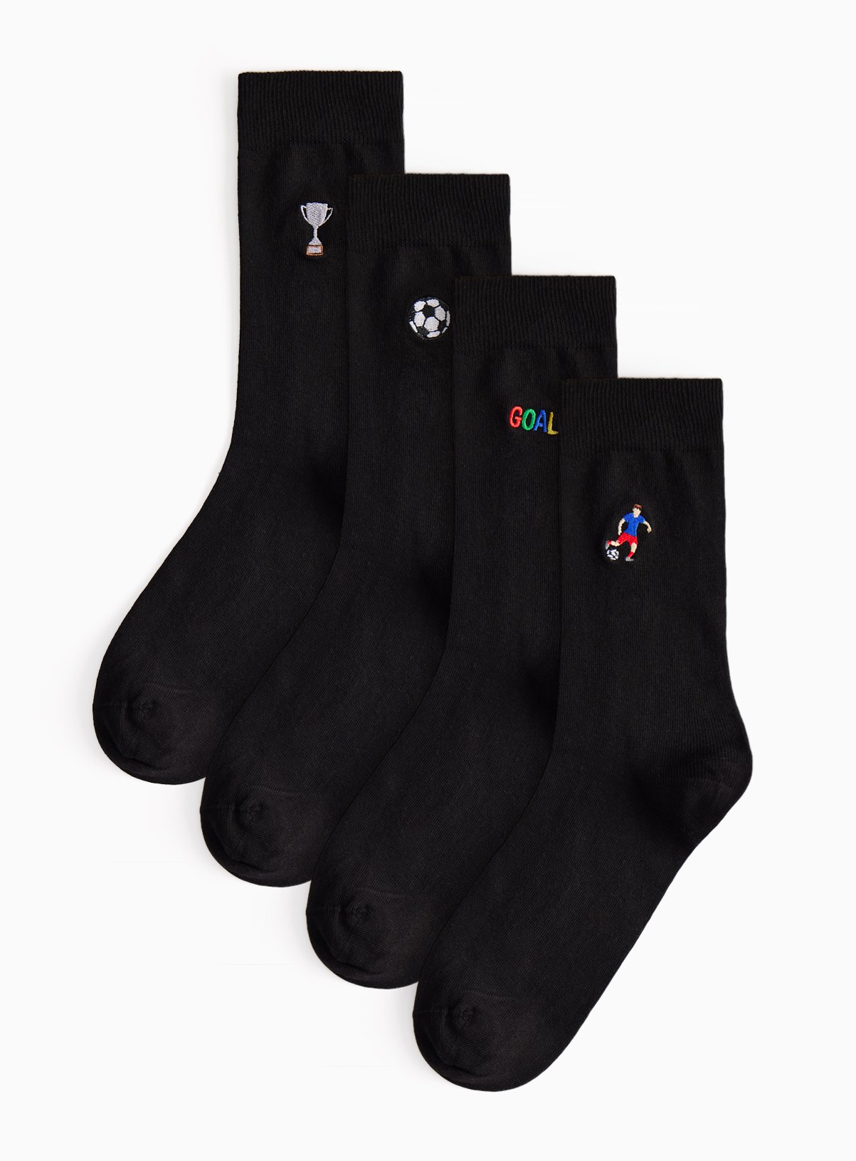 Black Football Embroidered Ankle Socks 4 Pack 