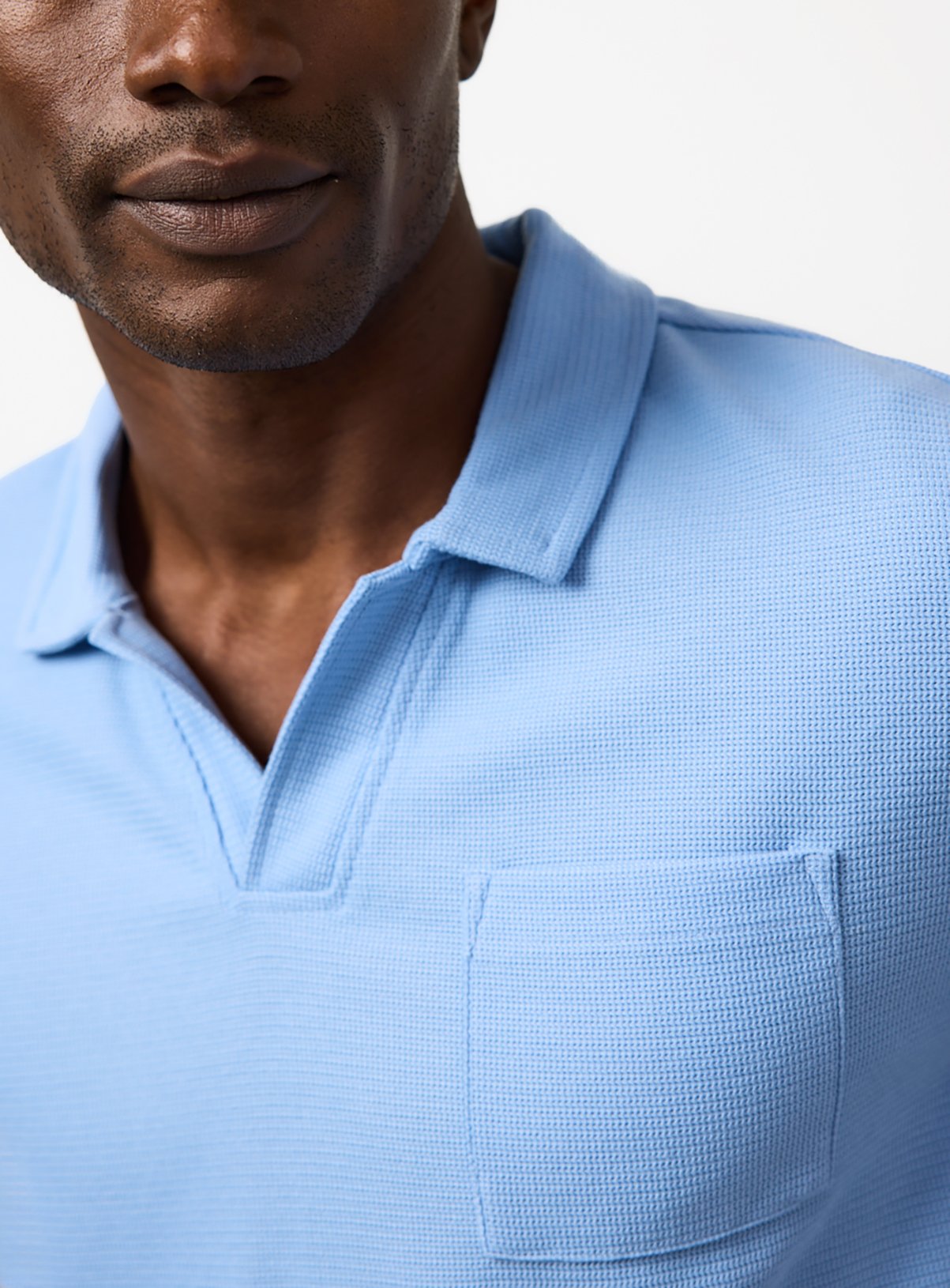 Blue Textured Trophy Neck Polo S