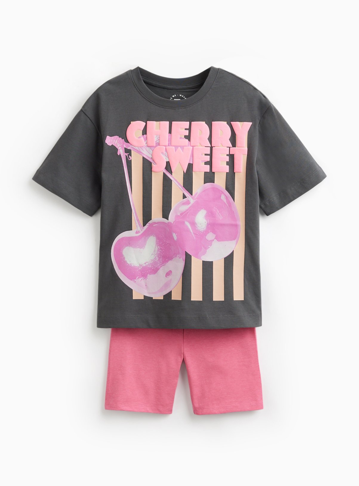 Black Cherry Graphic T-Shirt & Cycle Shorts Set 