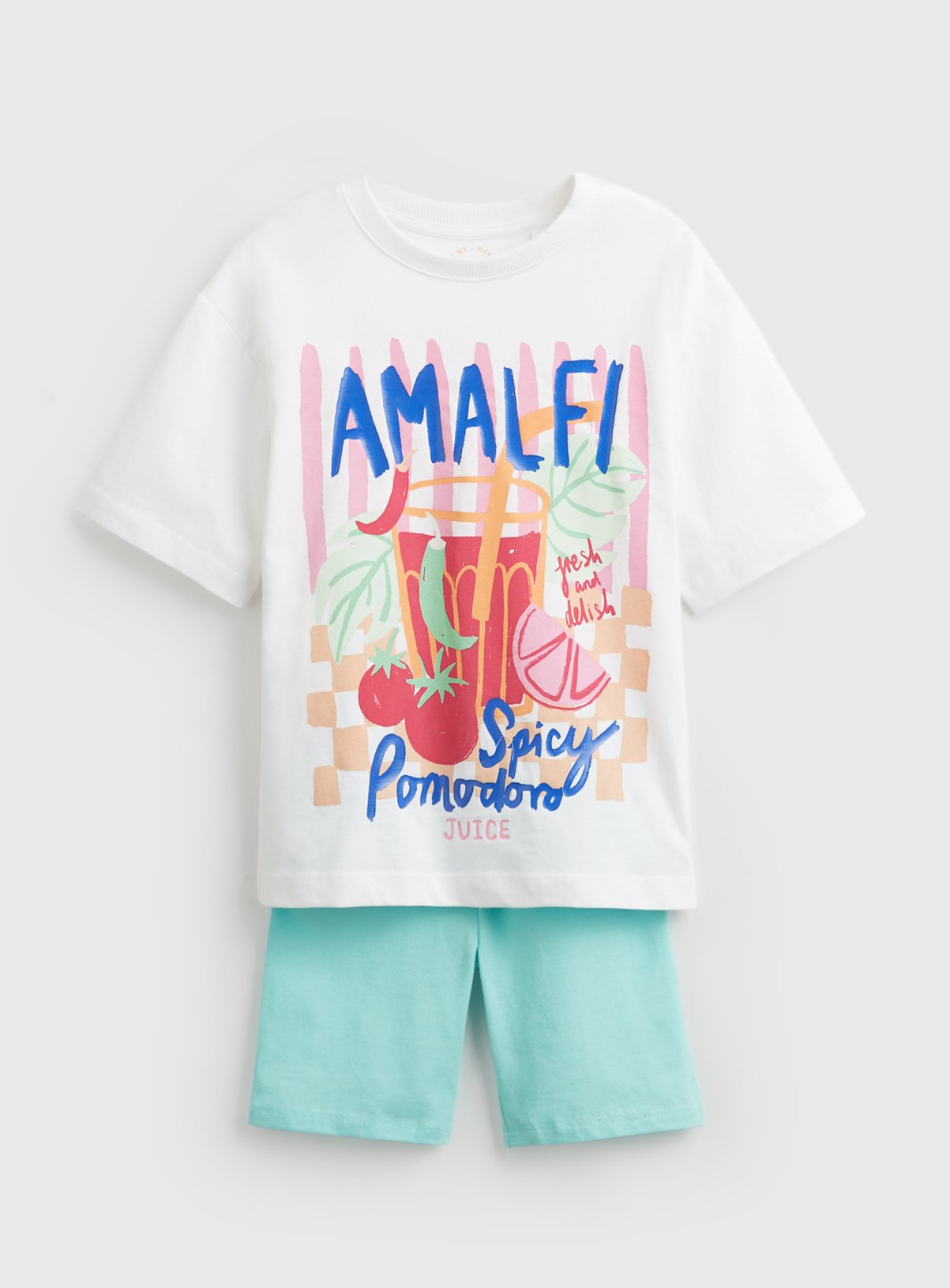 White Amalfi Graphic T-Shirt & Cycle Shorts Set 5 years