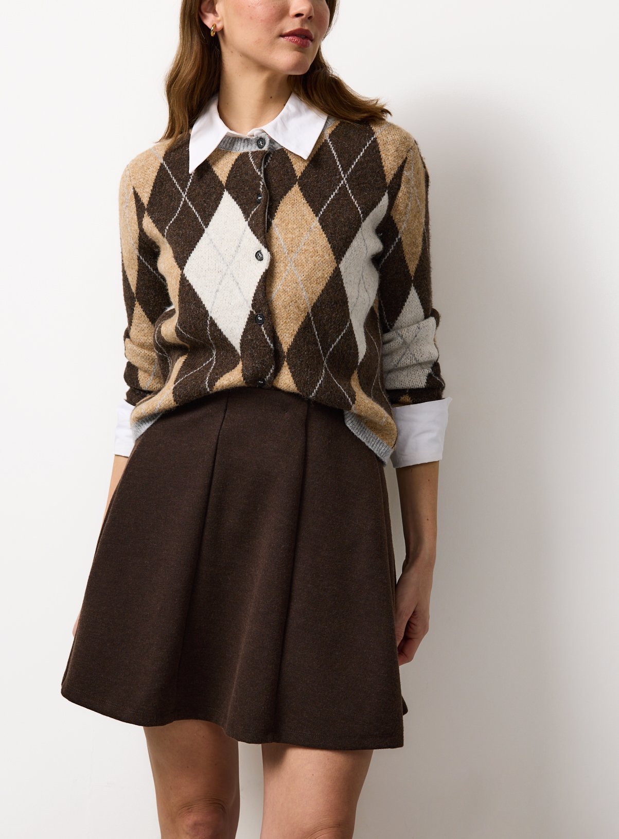 Brown Soft Touch  Skater Mini Skirt 