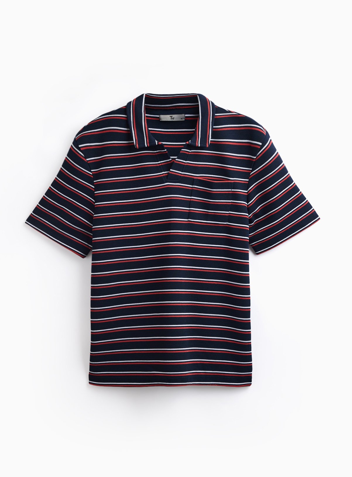 Navy Stripe Print Trophy Neck Knitted Polo XXXL