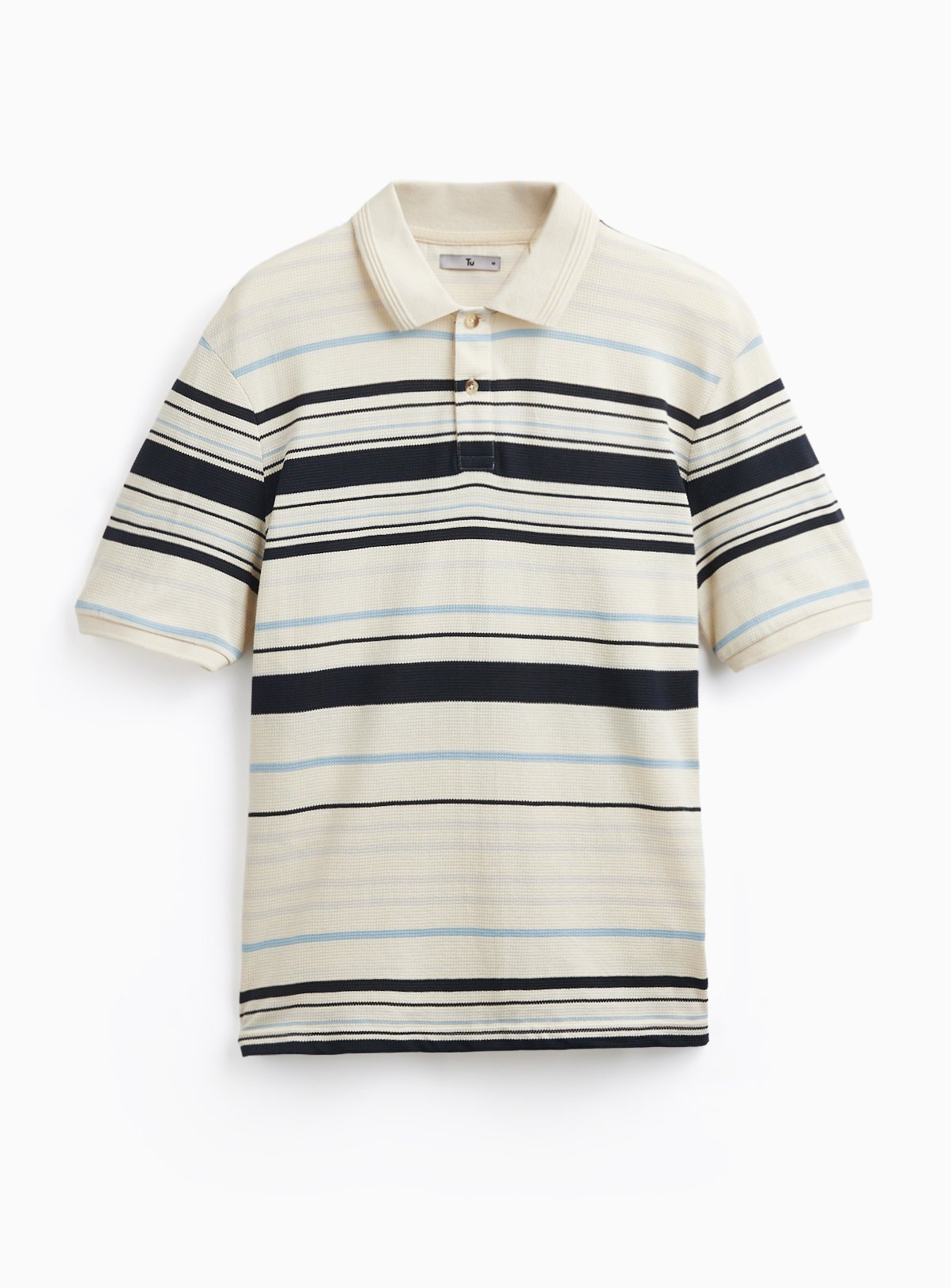 Cream Stripe Print Textured Polo Shirt 
