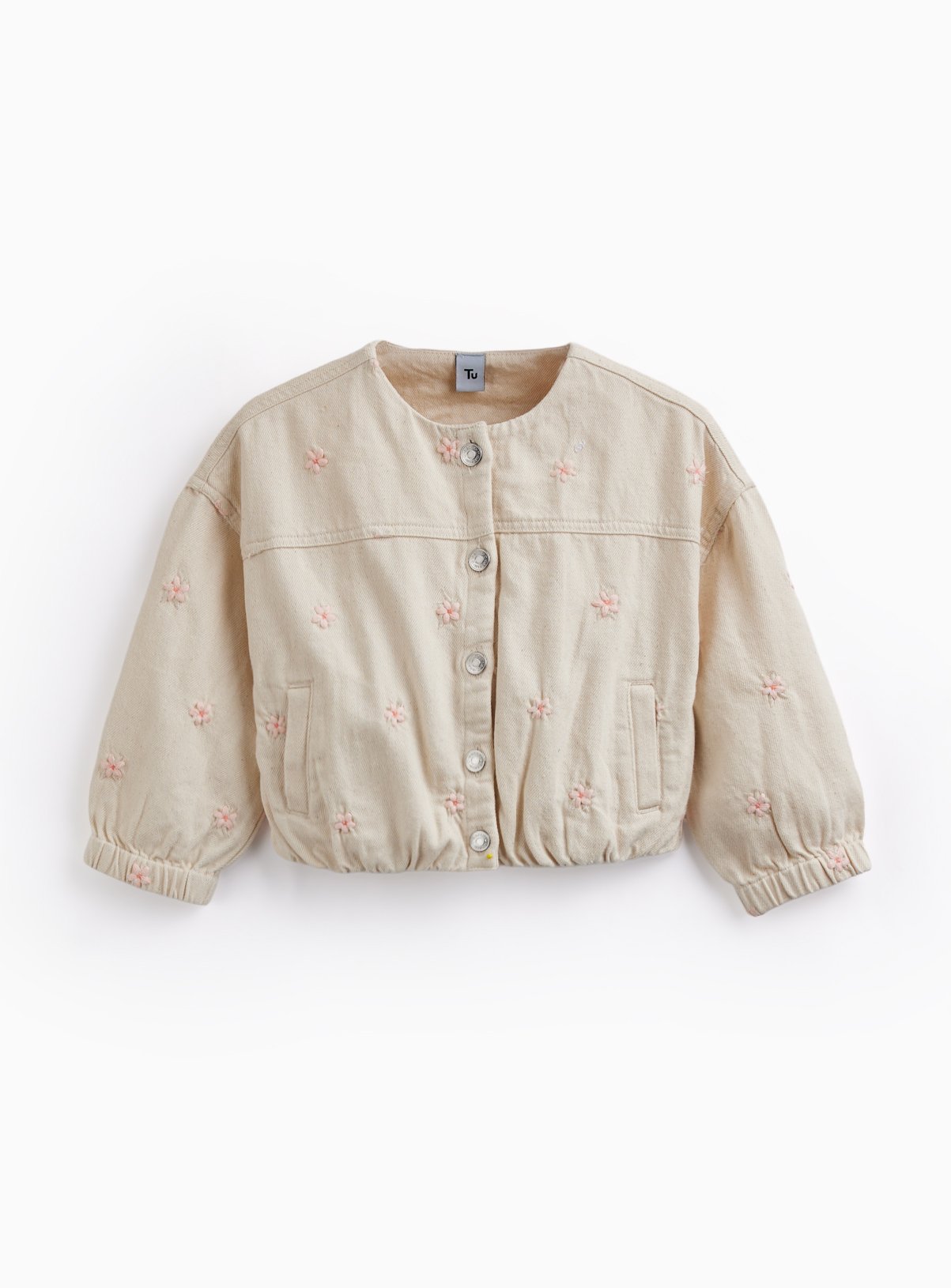 Cream Collarless Embroidered Jacket
