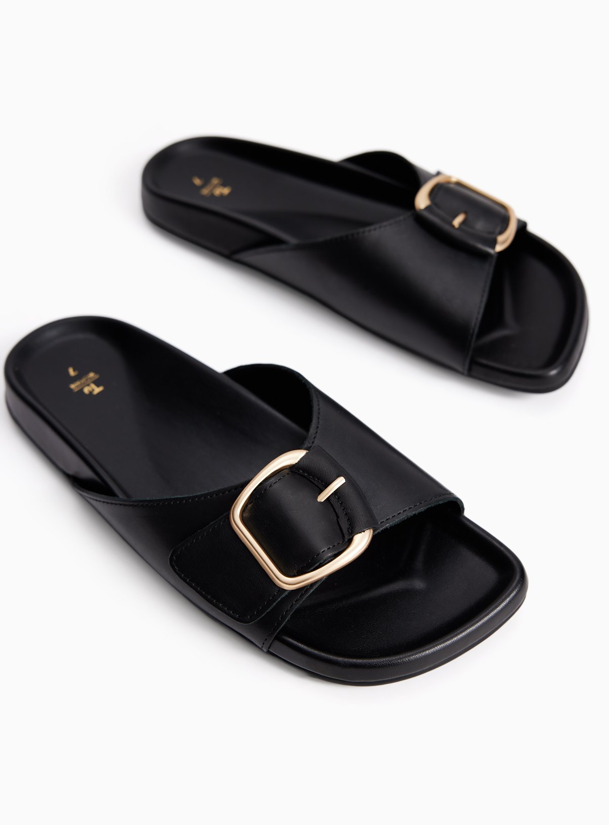 Black Leather Single Strap Footbed Sandals