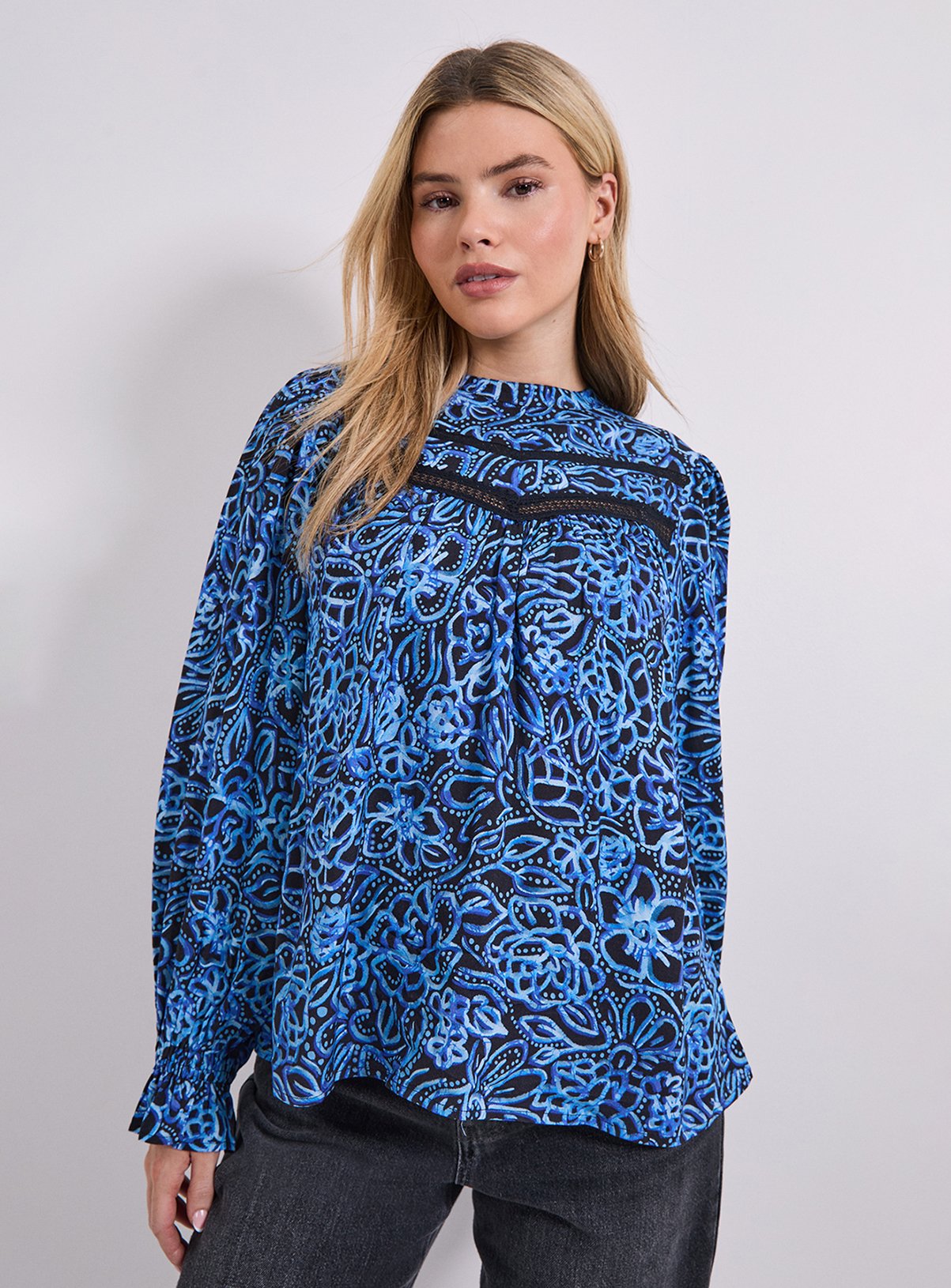DOROTHY PERKINS Floral Lace Detail Printed Boho Blouse 