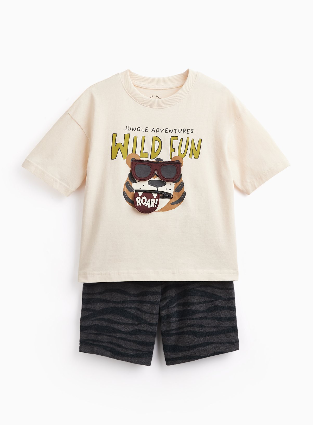 Cream Tiger Graphic T-Shirt & Shorts Set 