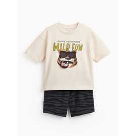 Cream Tiger Graphic T-Shirt & Shorts Set