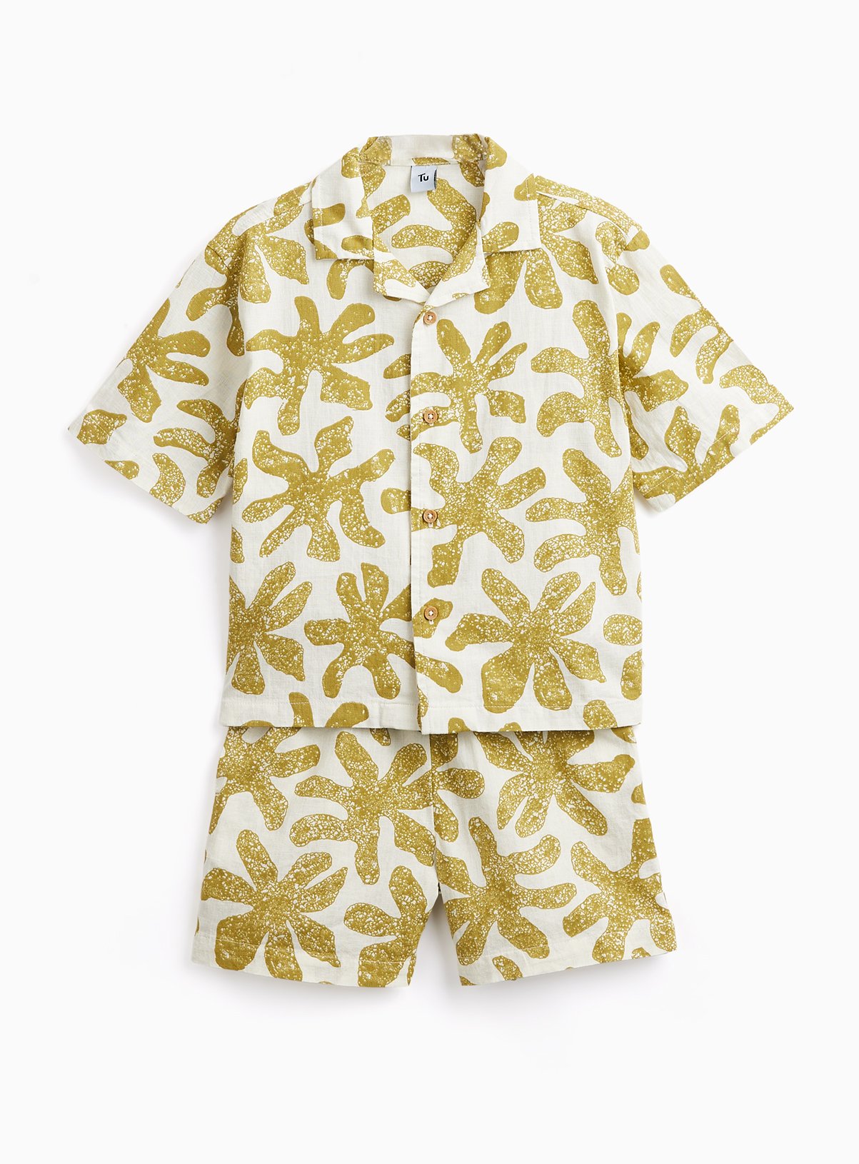 Green Floral Print Shirt & Shorts Set
