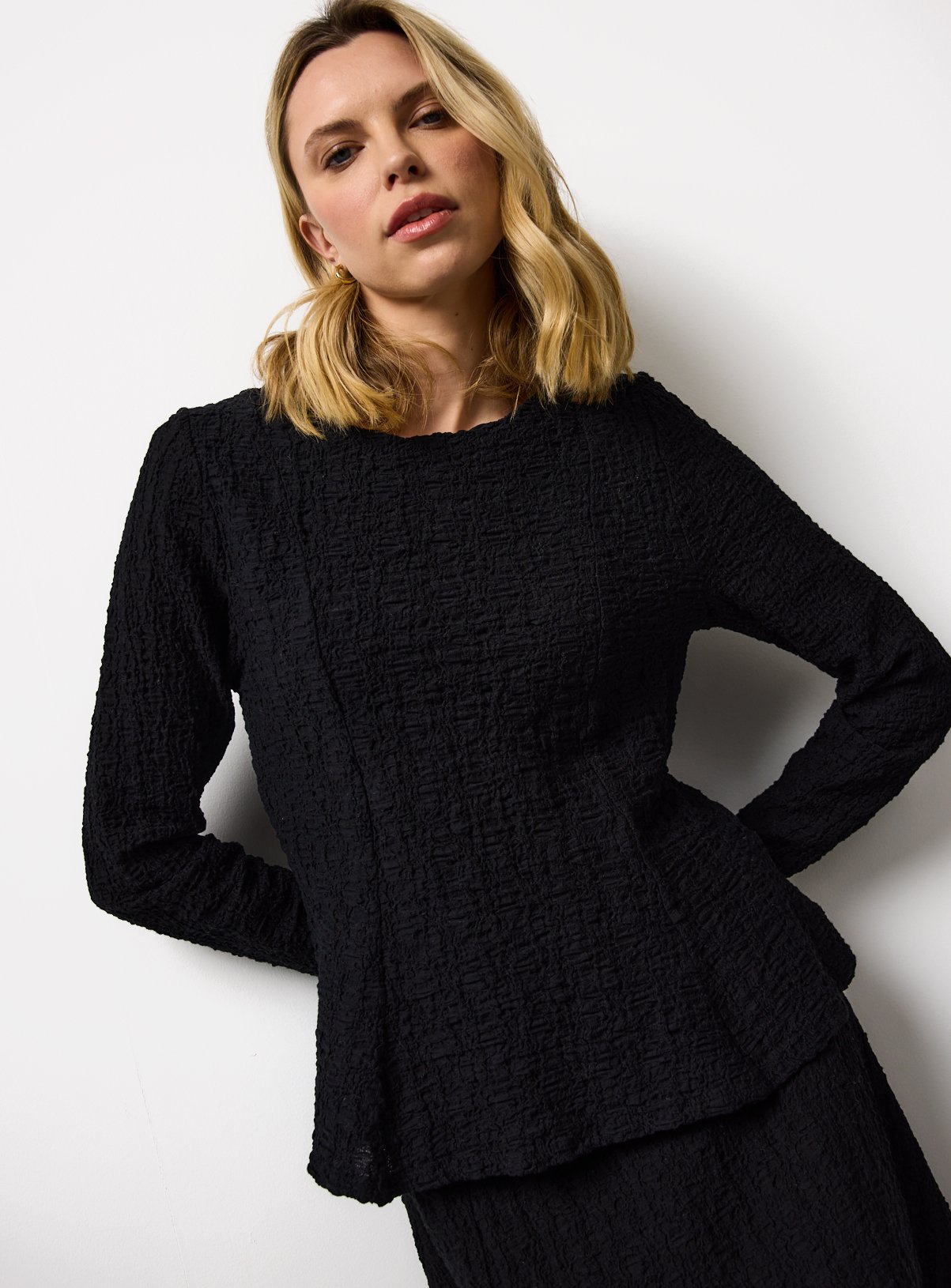 Black Textured Long Sleeve Top 8