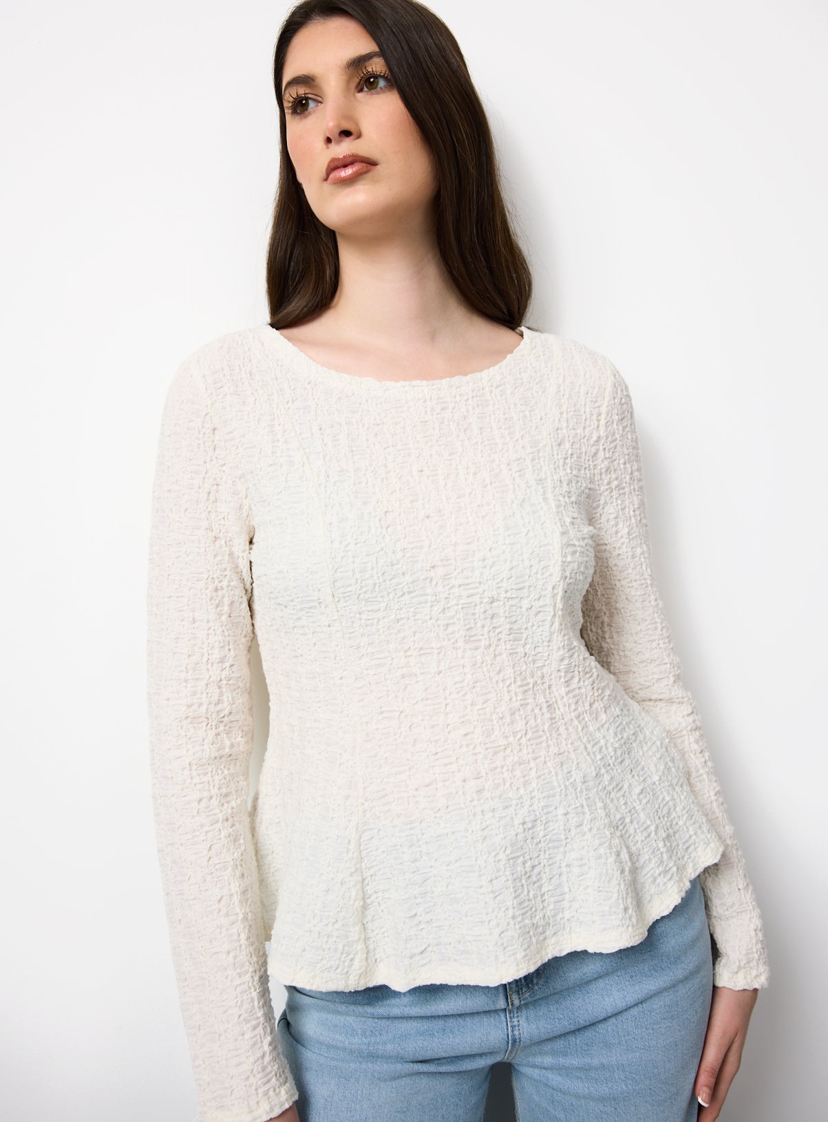 Cream Textured Long Sleeve Top 18