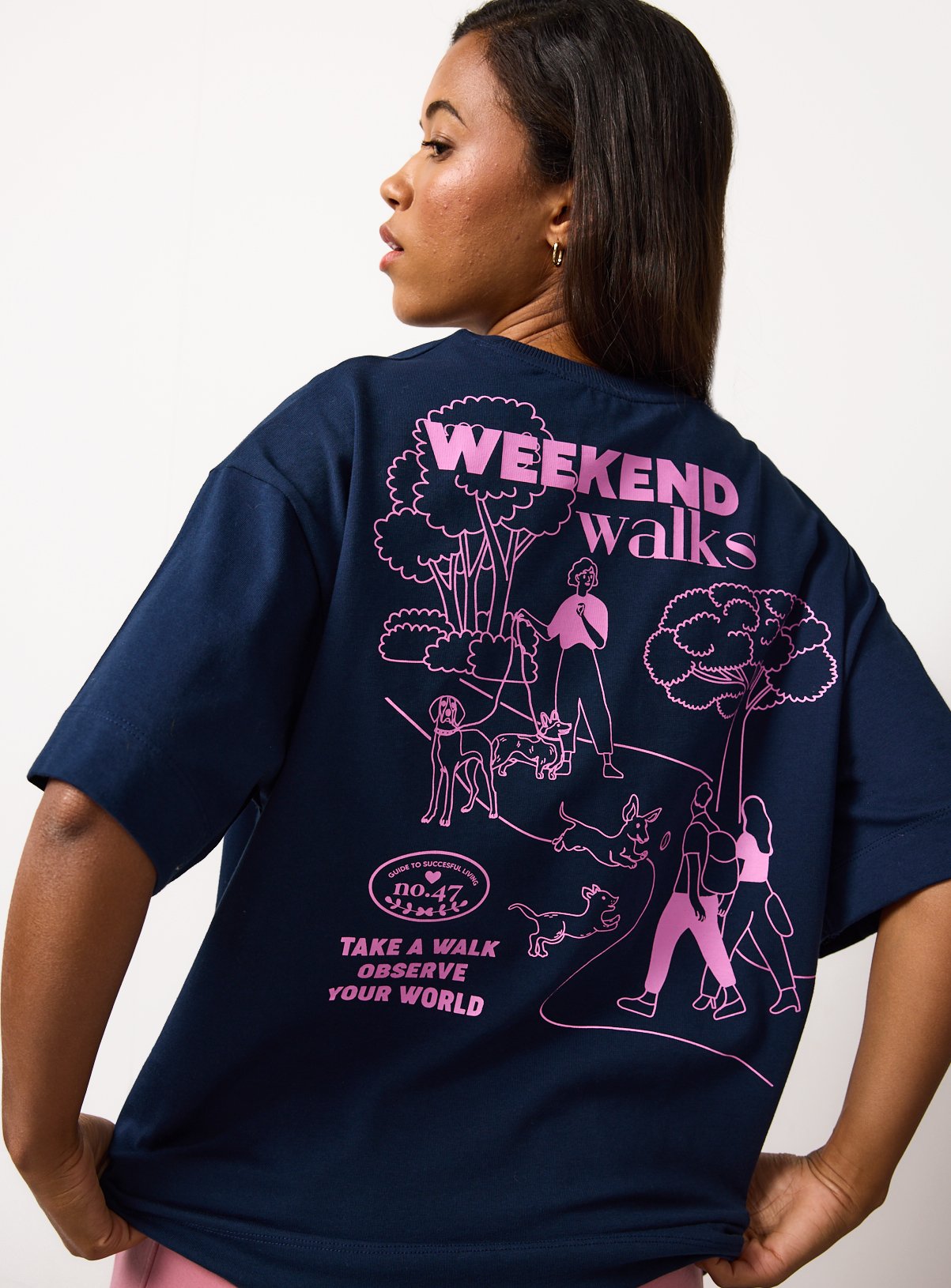 Navy Weekend Walks Graphic Oversized T-Shirt 