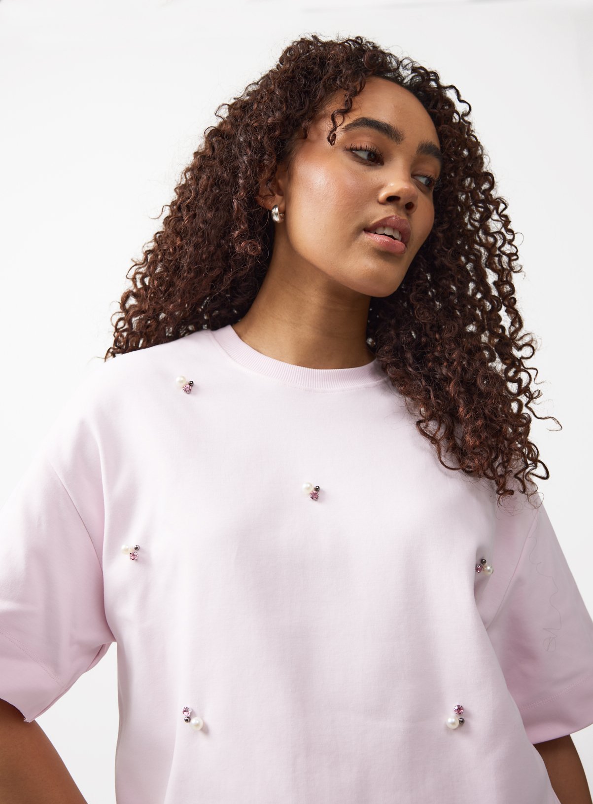Pink Pearl Detail Boxy T-Shirt