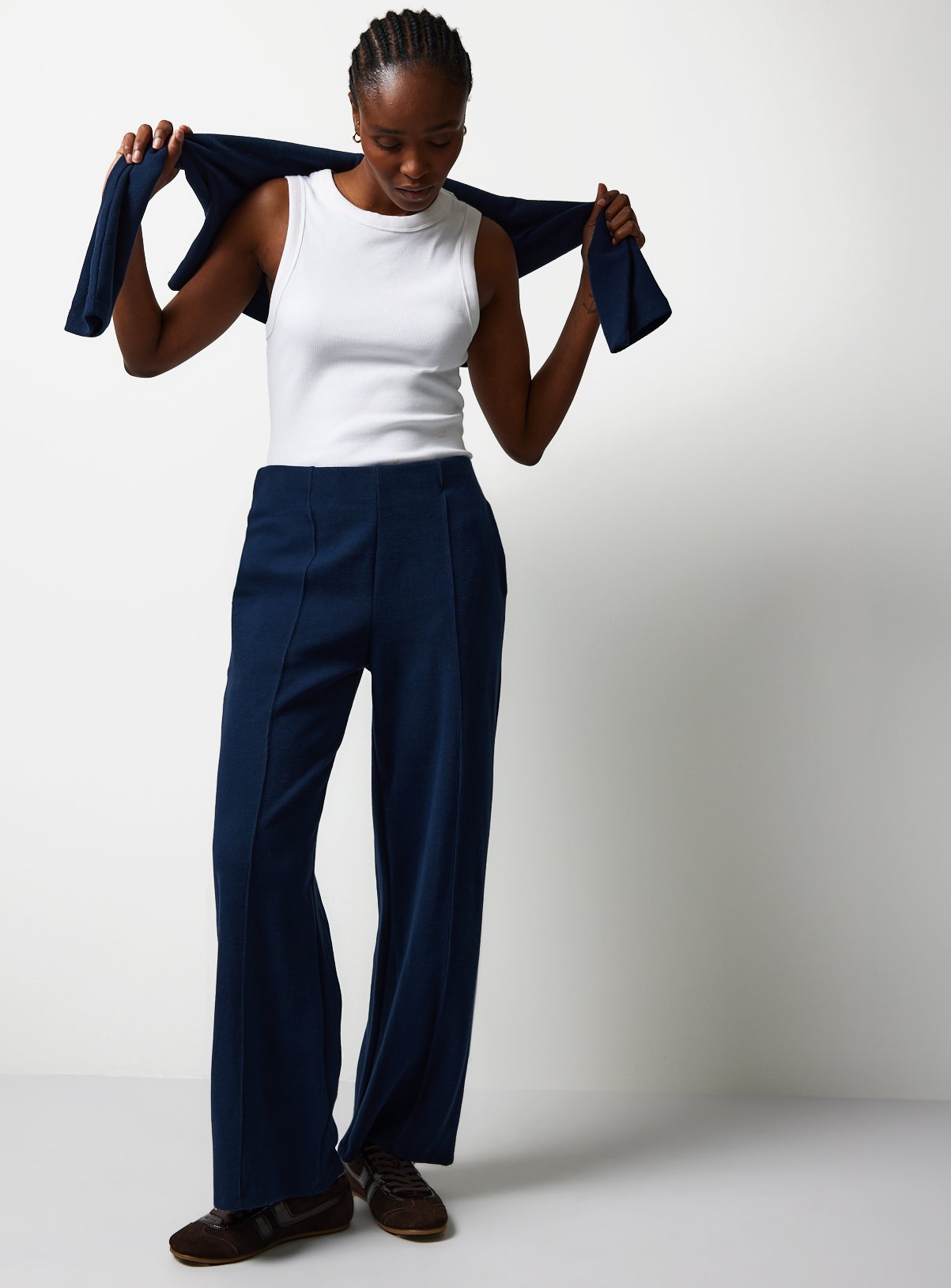 Navy Soft Touch Wide Leg Co-ord Trousers XS