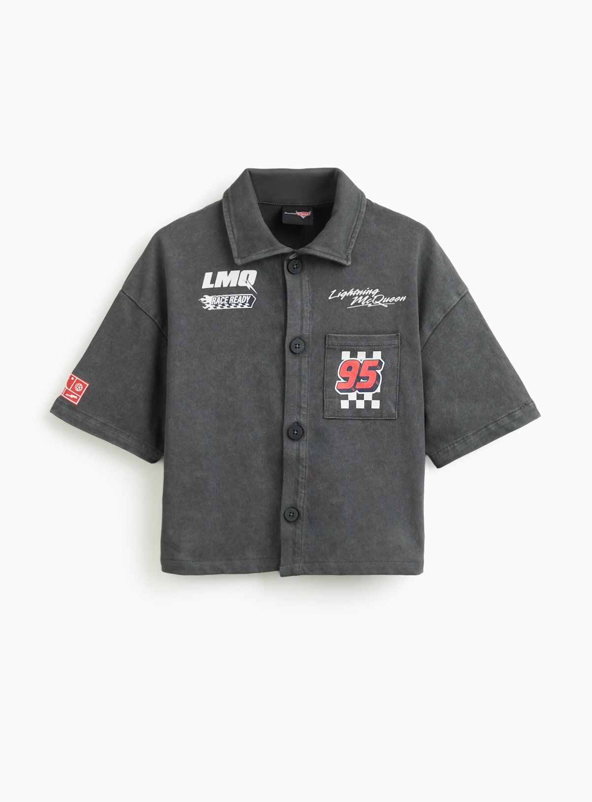 Grey Cars Lightning McQueen Graphic Denim Short Sleeve Shirt