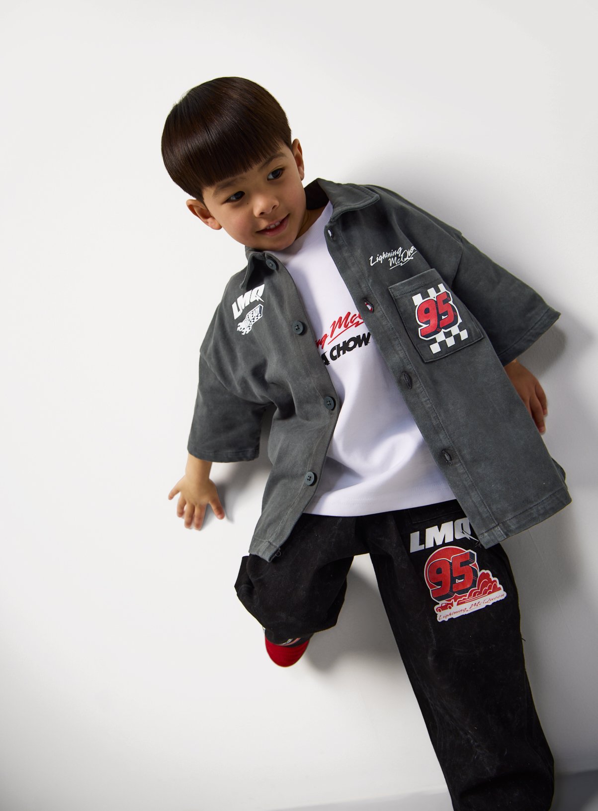 Grey Cars Lightning McQueen Graphic Denim Short Sleeve Shirt