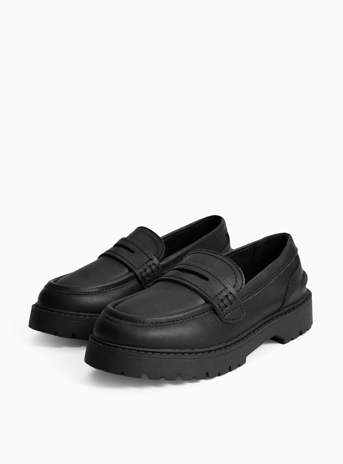 Black Coated Leather Plain Chunky Loafers 