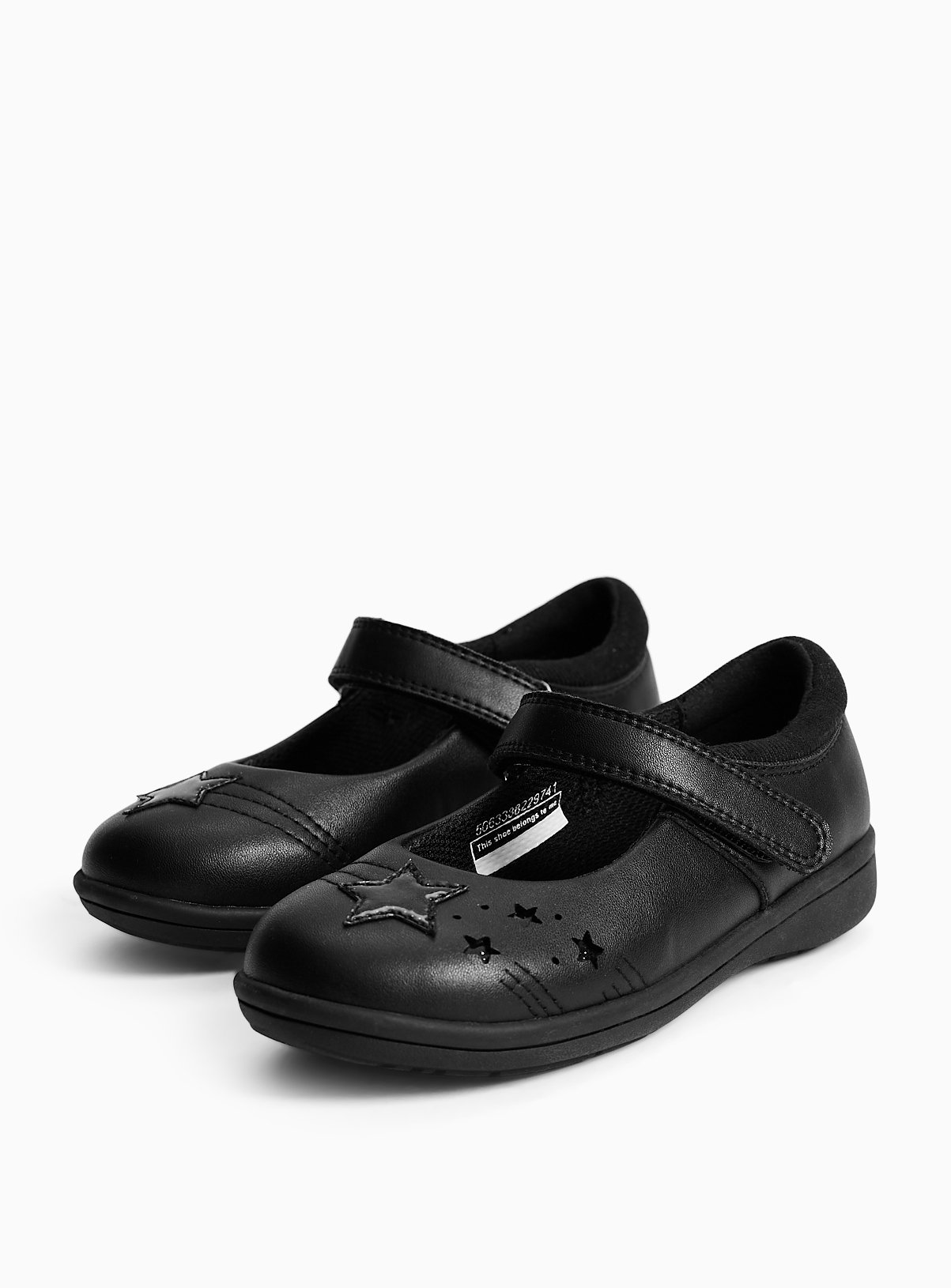 Black PU Star Detail Slim Sole Mary Jane School Shoes 