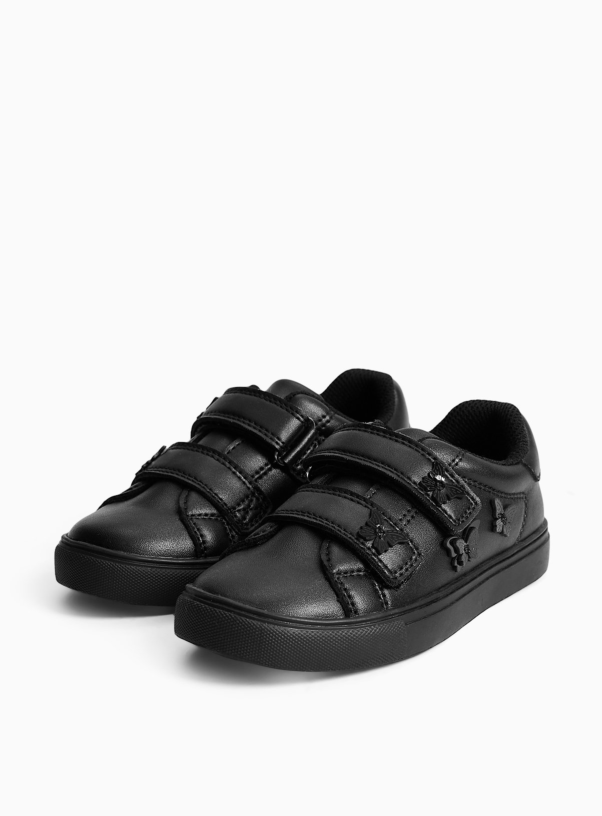 Black Butterfly Detail Faux Leather Cupsole School Trainers 