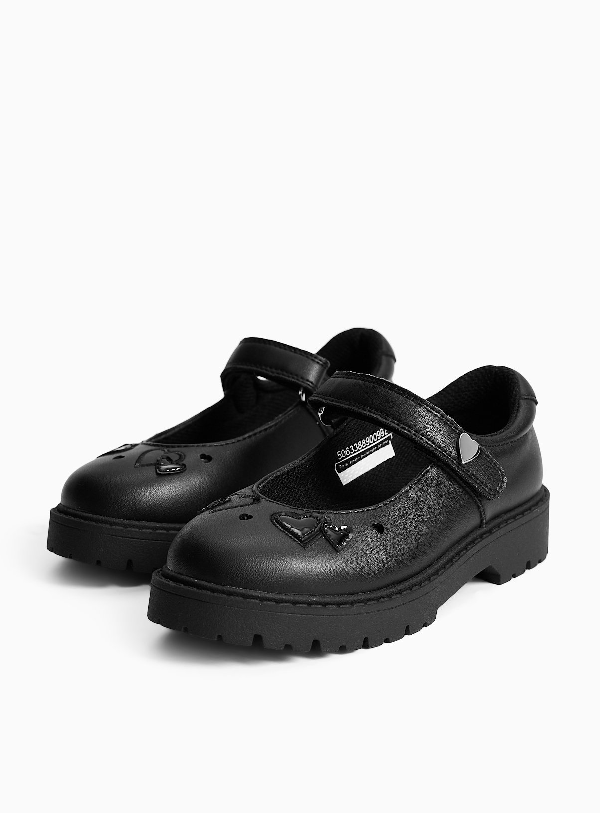 Black PU Chunky Heart Detail Mary Jane School Shoes 
