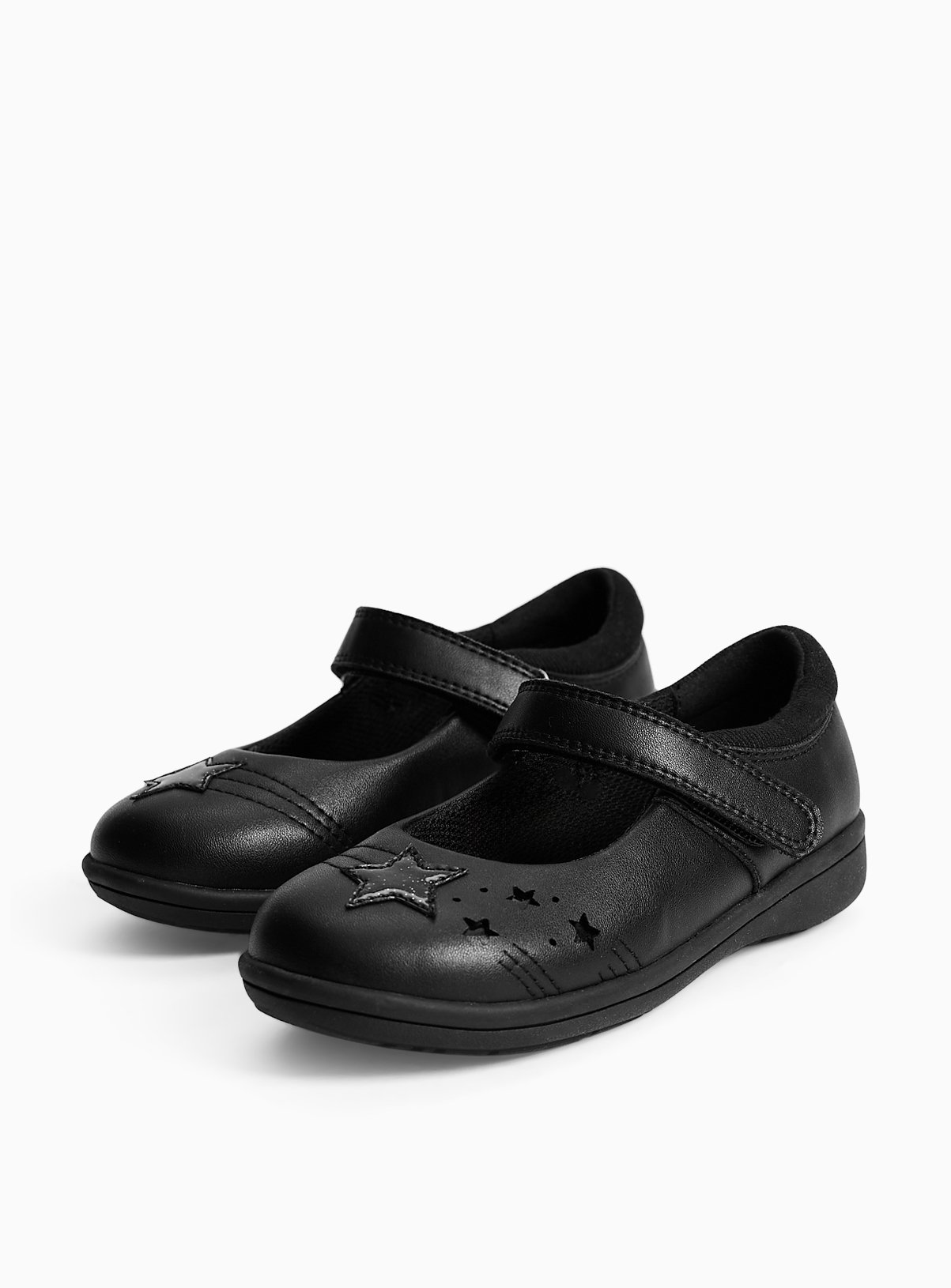 Black PU Chunky Heart Detail Mary Jane School Shoes 