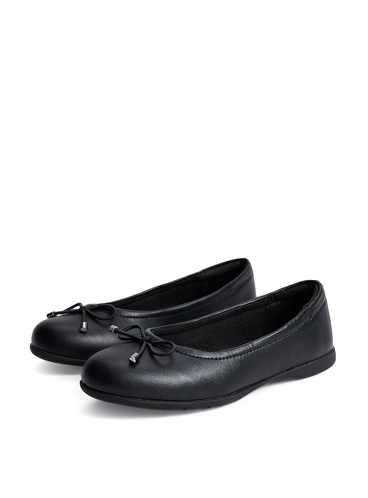 Black Bow Detail Faux Leather Ballerina School Shoes 