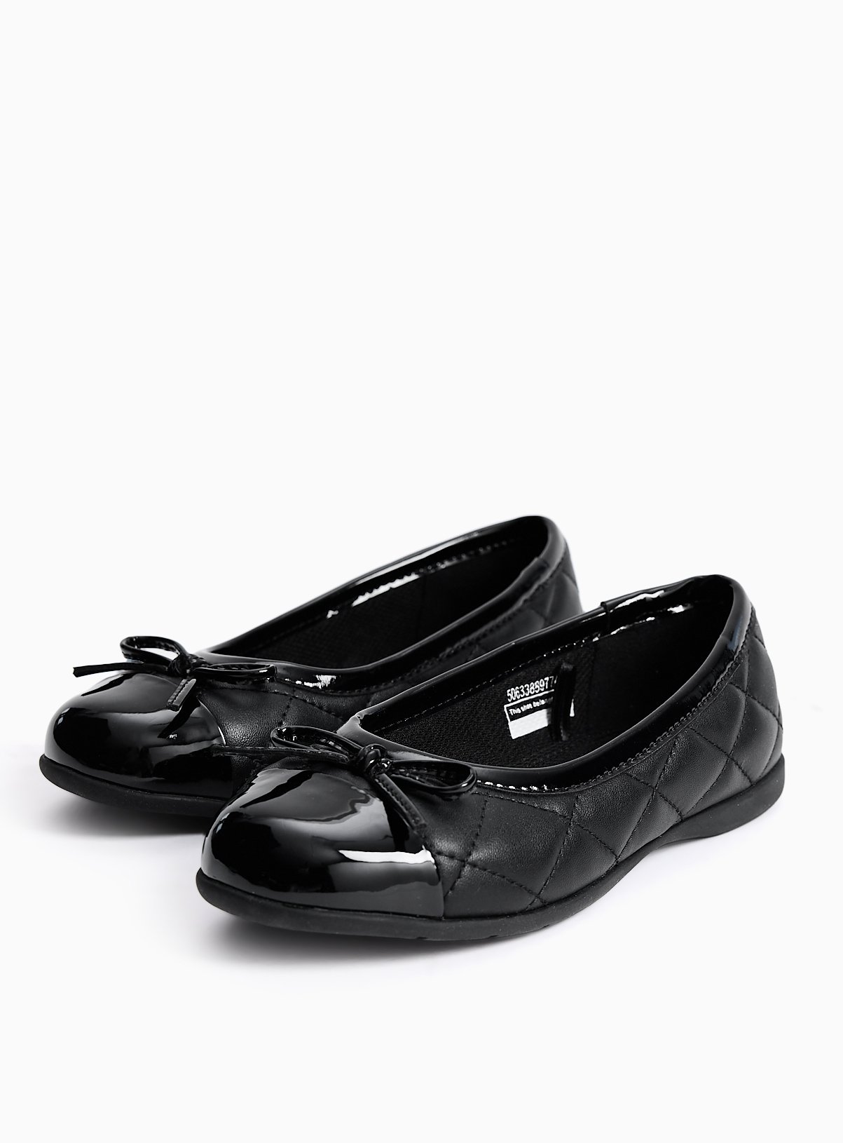 Black PU Quilted Ballerina School Shoes 