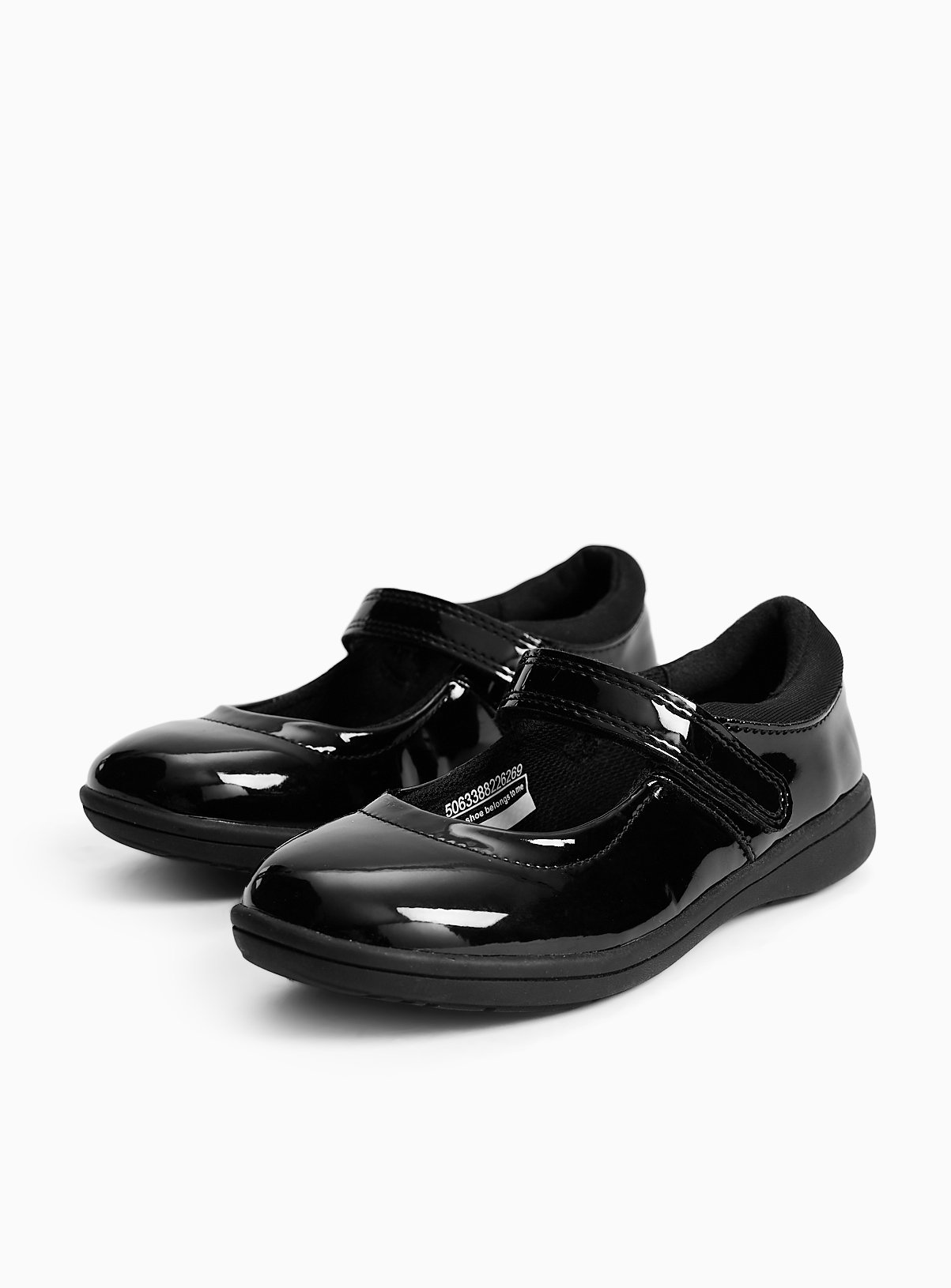 Black PU Patent Slim Sole Mary Jane School Shoes 