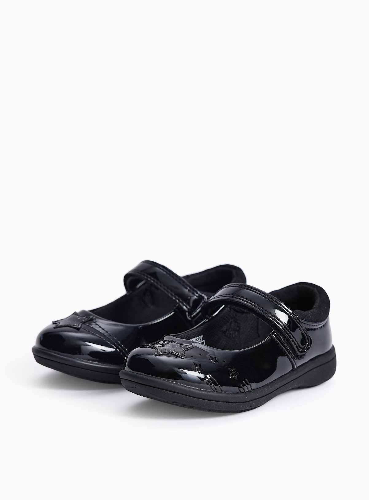 Black PU Patent Star Detail Slim Sole Mary Jane School Shoes 